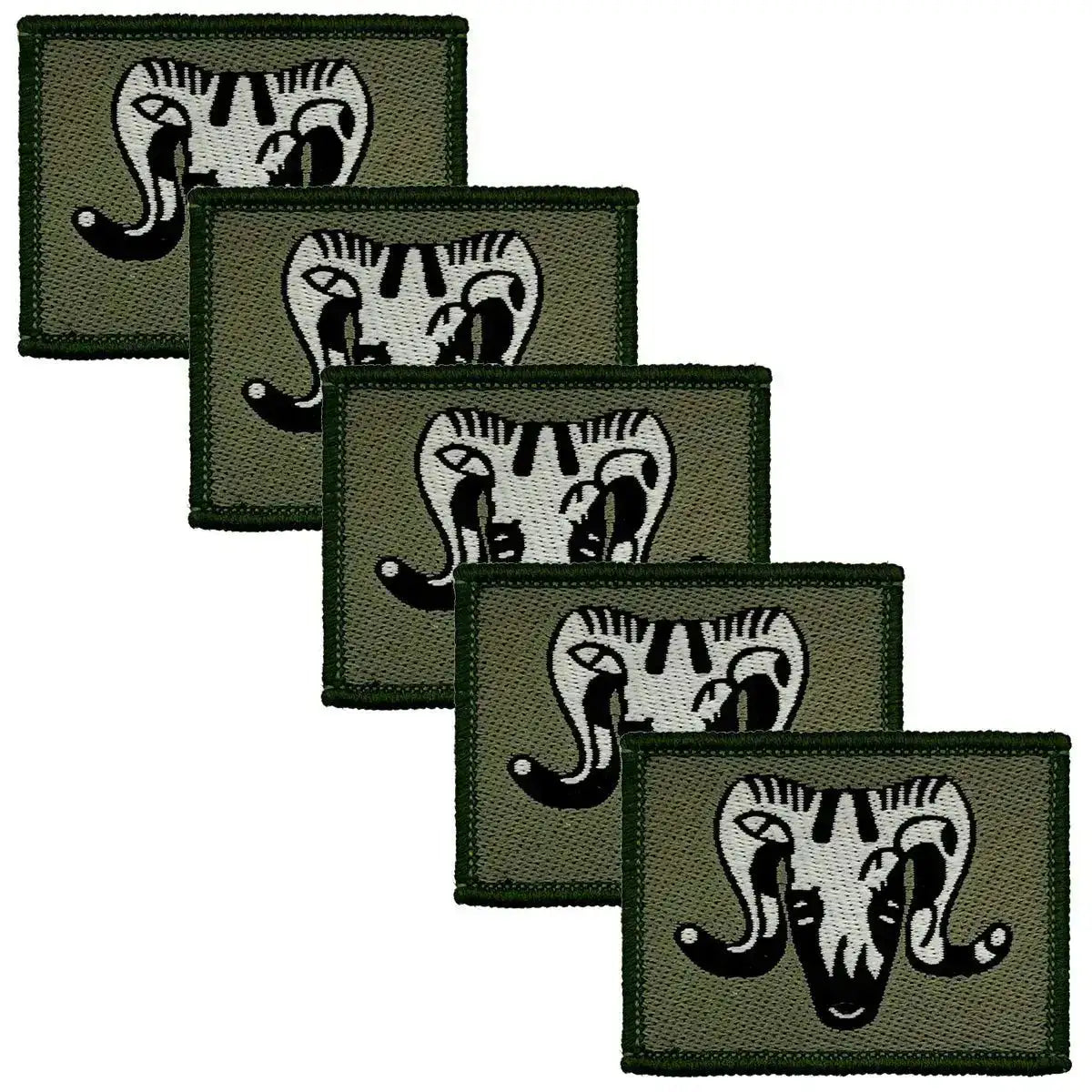 Pack of five 1 Artillery Brigade TRF iron on flashes with tactical ram skull motif, suitable for military apparel customization. 5 Pack from John Bull Clothing