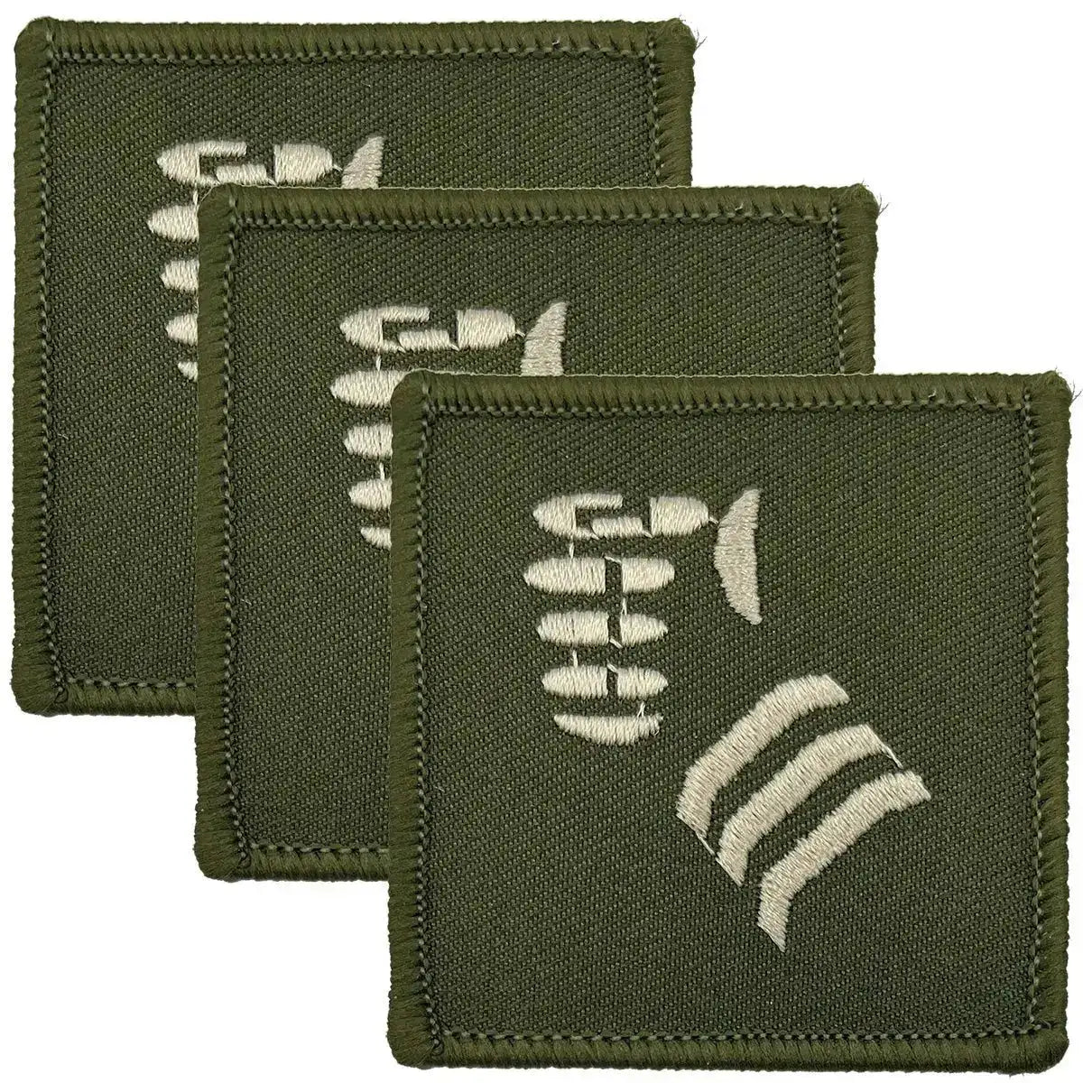 Set of three green 20th Armoured Brigade TRF patches with hook & loop backing, featuring white fist insignia for military uniforms. Green/White from John Bull Clothing