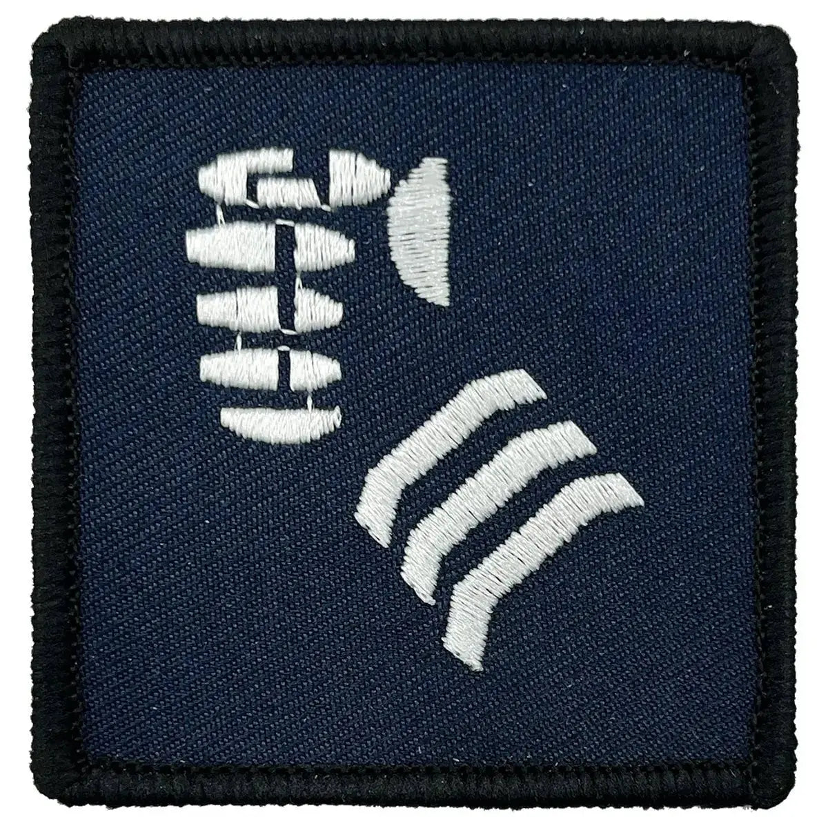 Single navy blue 20th Armoured Brigade TRF patch with white fist design and hook & loop backing, made to MoD specifications for uniforms.