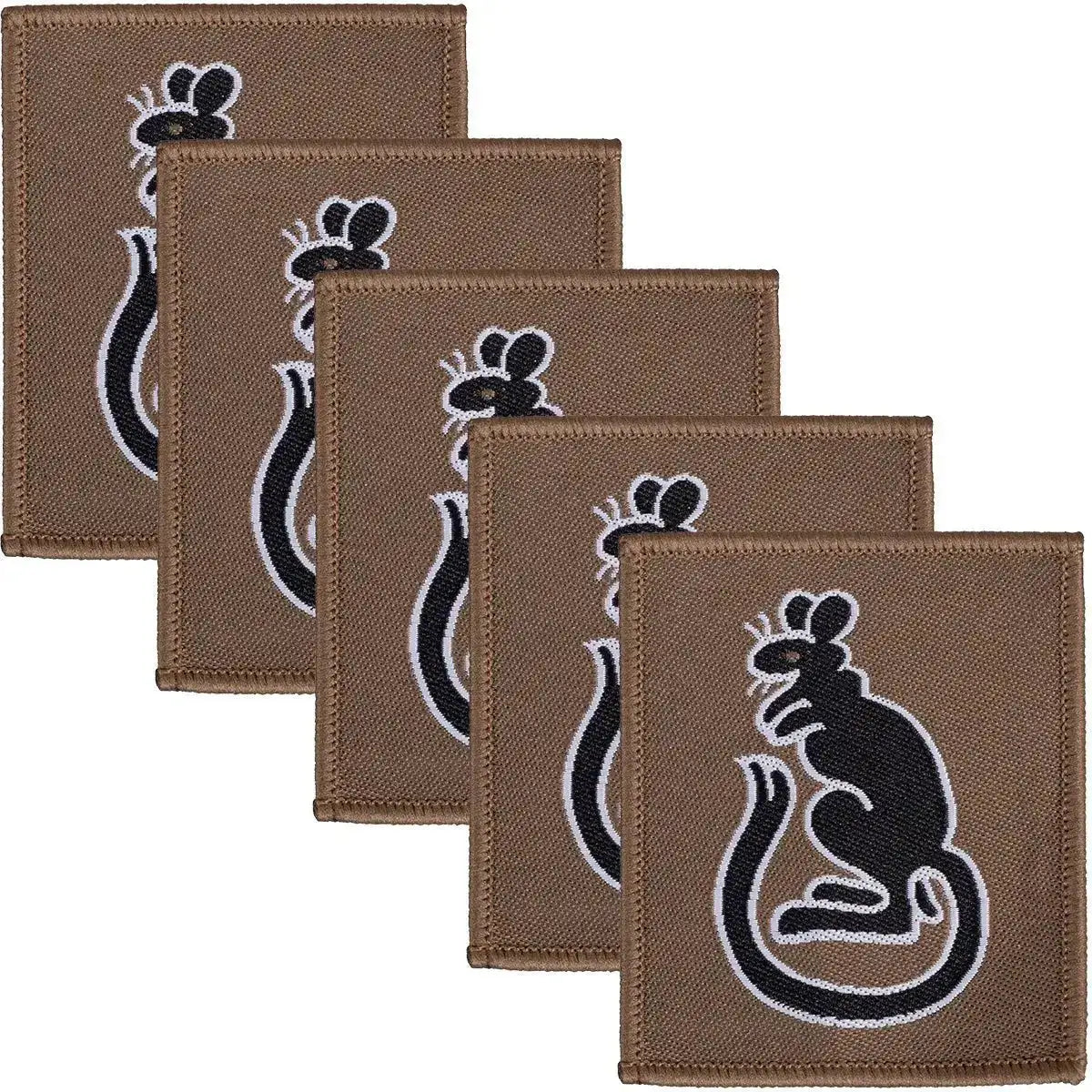 Pack of five 7th Infantry Brigade TRF Desert Rats brown patches with black rat emblem, iron or sew-on for military clothing and gear. Green/Black from John Bull Clothing