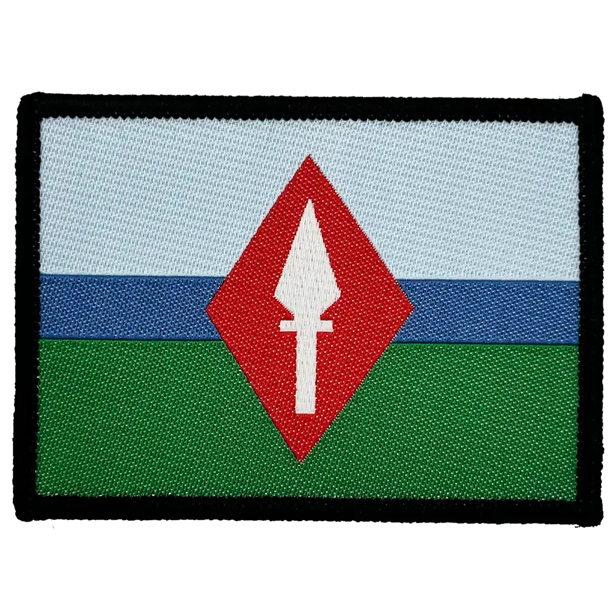 7th Signal Group TRF embroidered patches with red arrow emblem, blue, white, and green stripes, black border, military insignia 1 Flash from John Bull Clothing