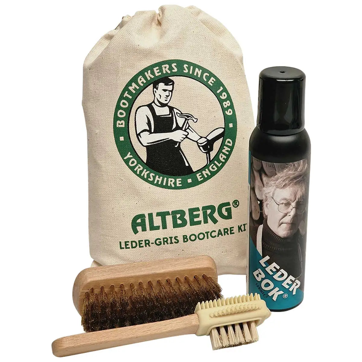 Altberg leather boot care kit with brushes and spray