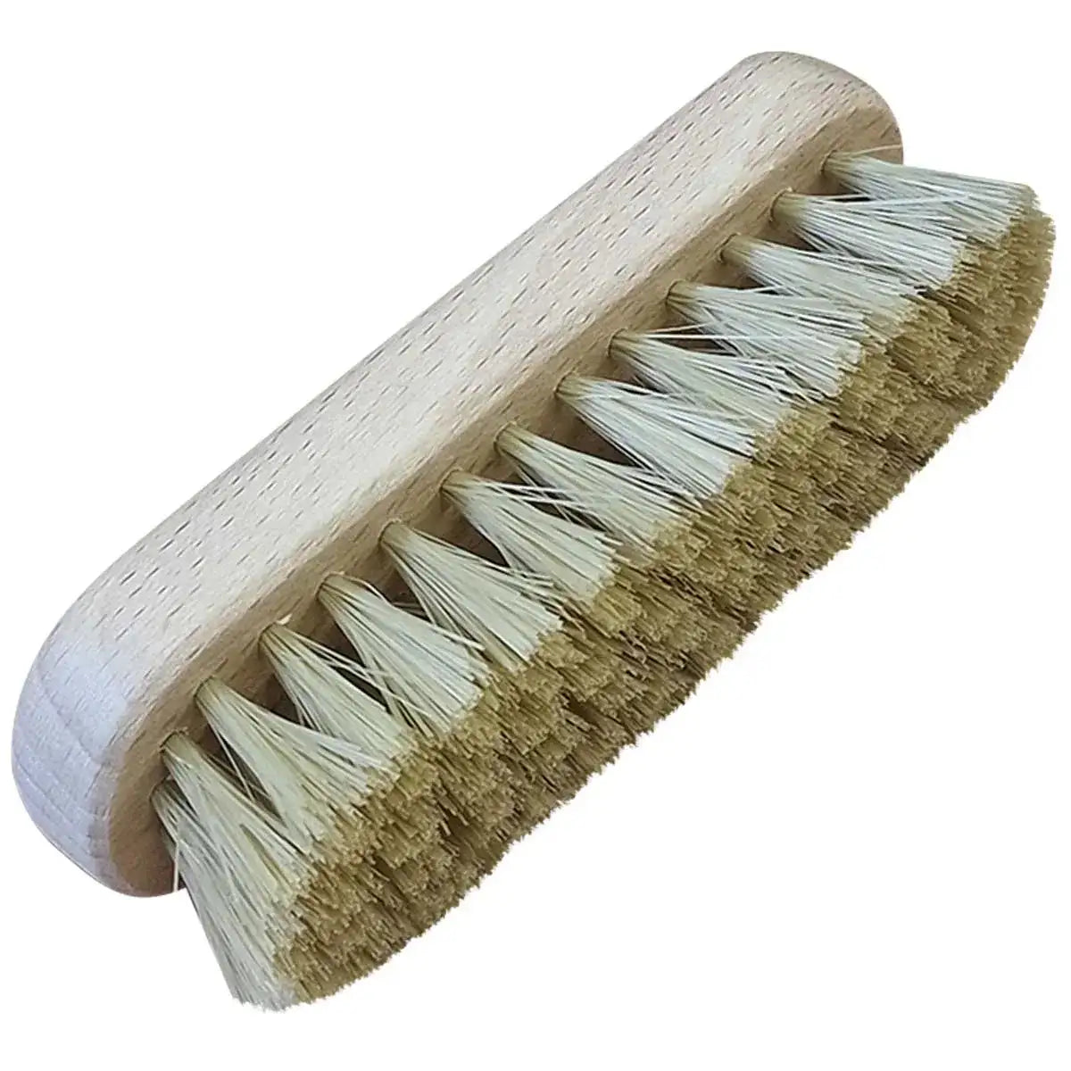 Shoe polishing brush with natural bristles and wooden handle from John Bull Clothing