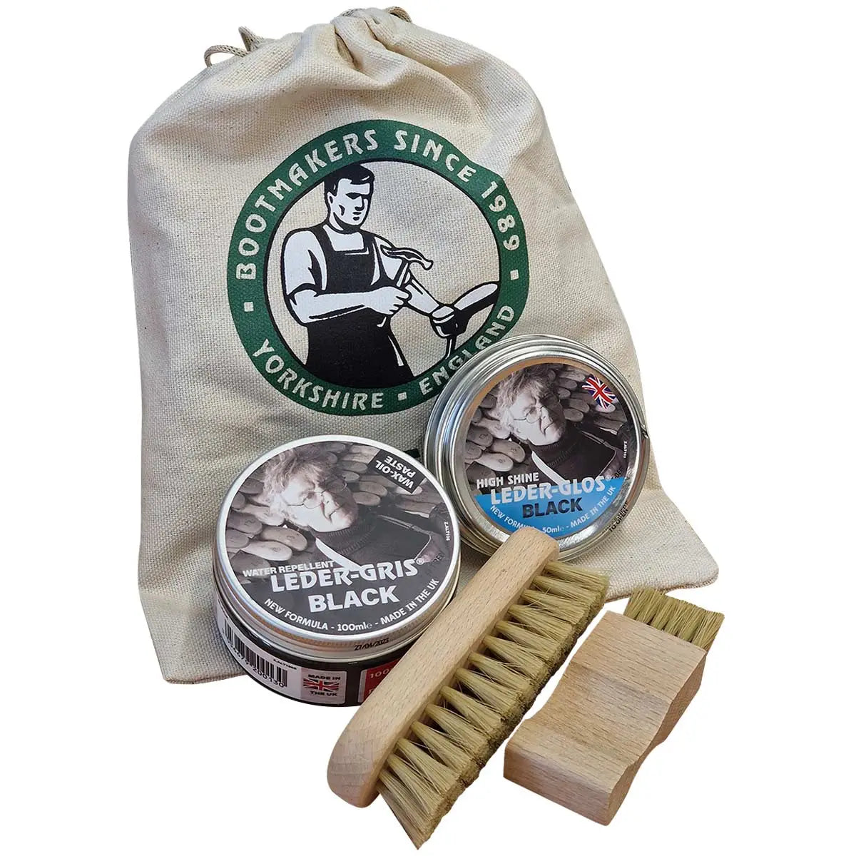 Boot care kit with brushes and polish