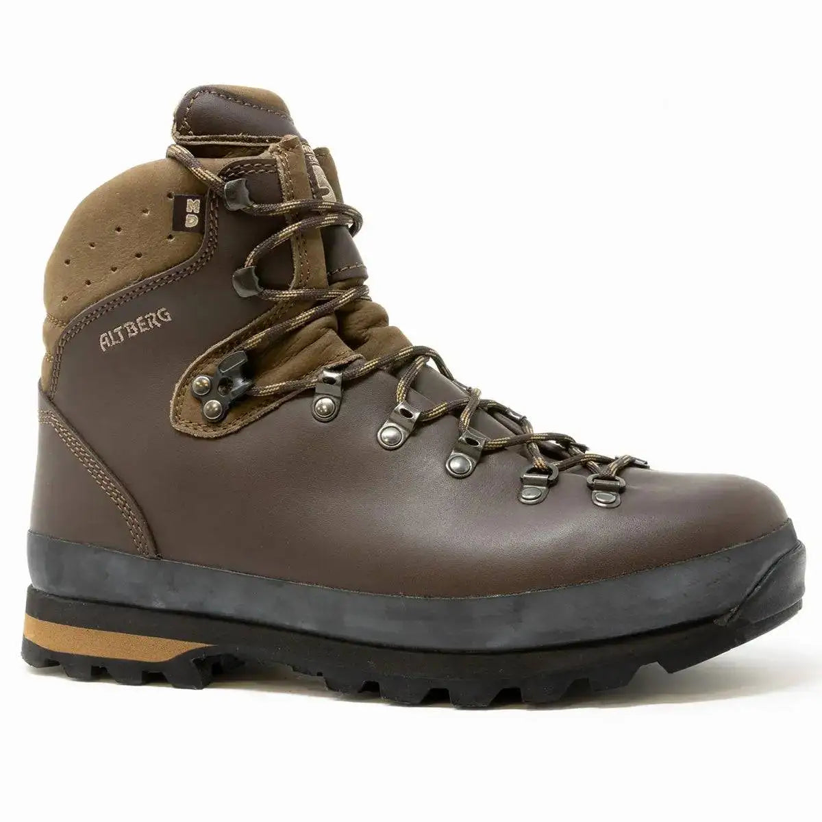 Altberg Tethera Men's Leather Walking Boot in brown, featuring a durable leather upper, sturdy metal eyelets, and a Vibram sole for superior grip. from John Bull Clothing