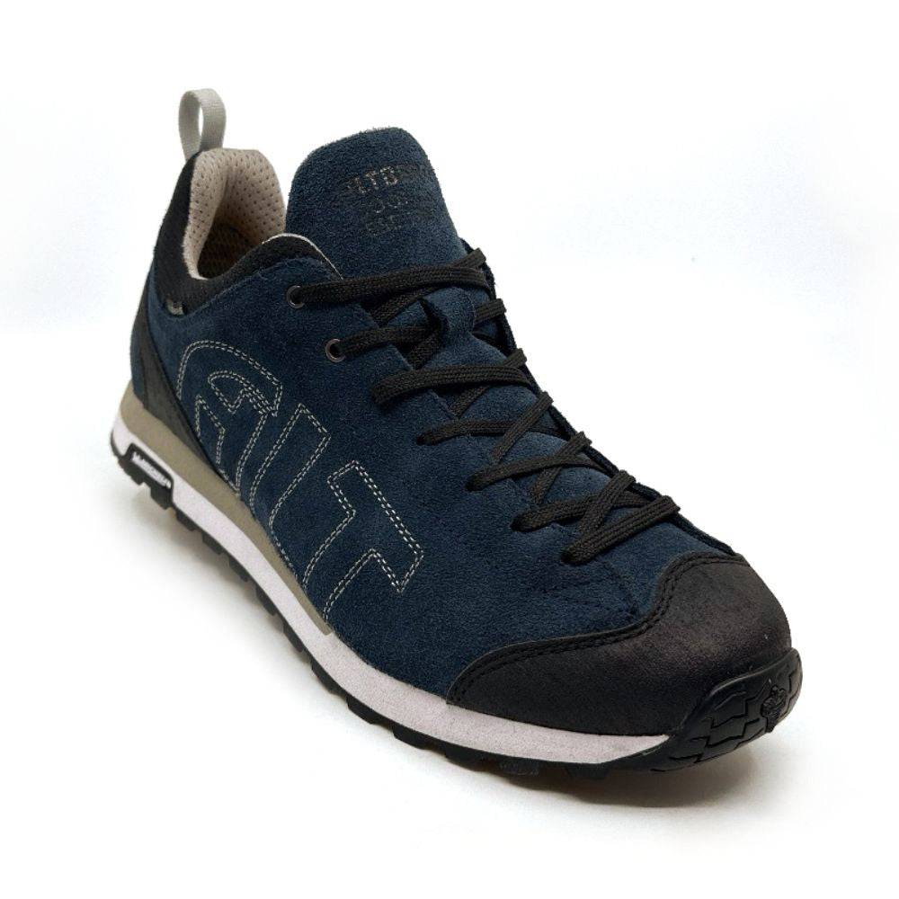 Altberg Wensley Waterproof Outdoor Shoe in navy blue suede with black laces, designed for durability and comfort on varied terrains.