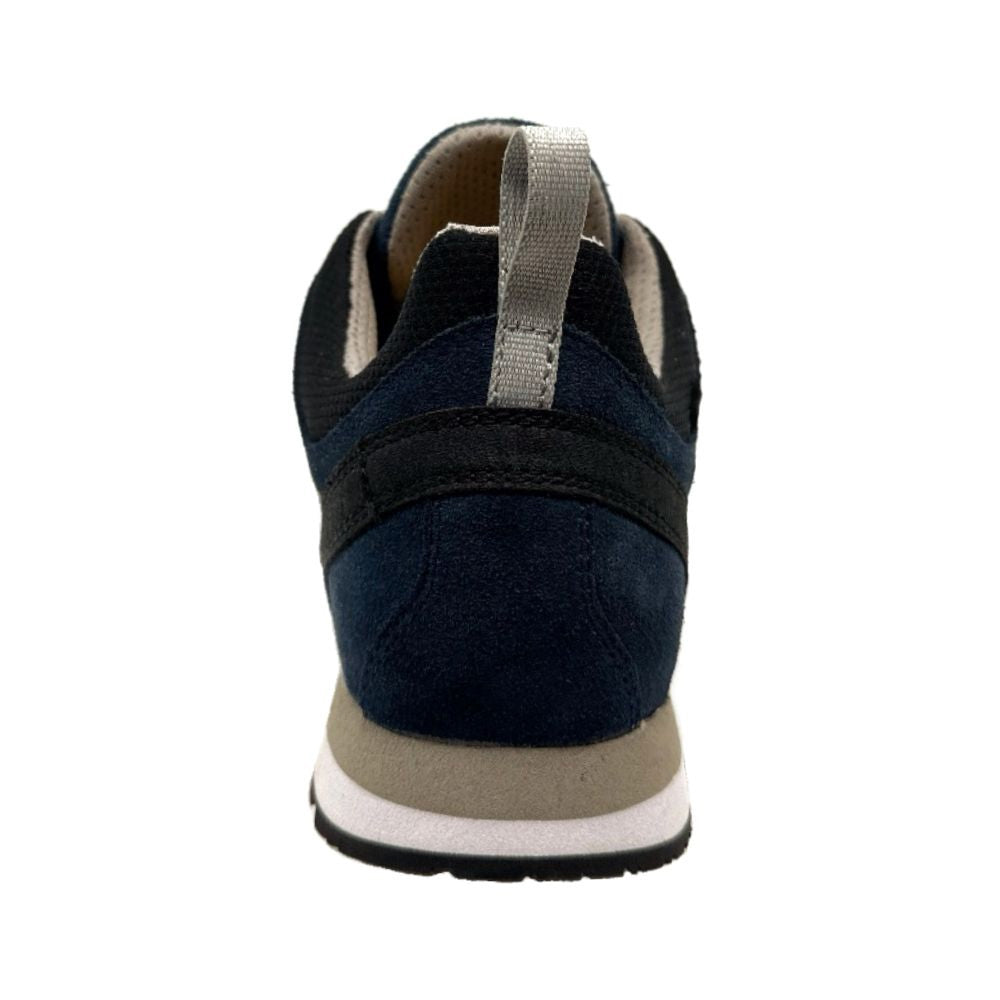 Rear view of navy Altberg Wensley Waterproof Outdoor Shoe with pull tab and cushioned heel for easy wear and ankle support.