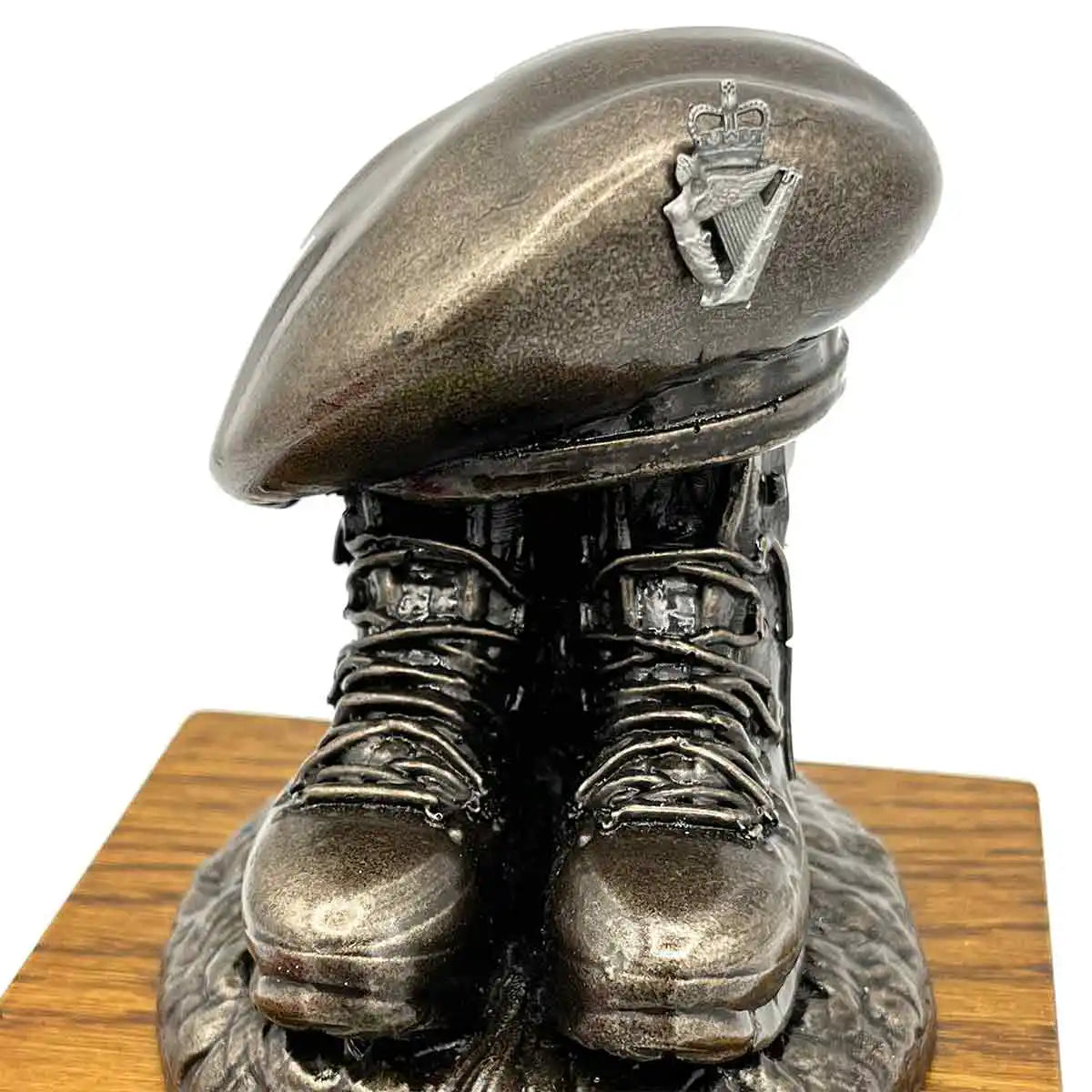 Beret and Boots Bronze Resin Statue on Oak Base - Updated Design - John Bull Clothing Pewter Badge from John Bull Clothing
