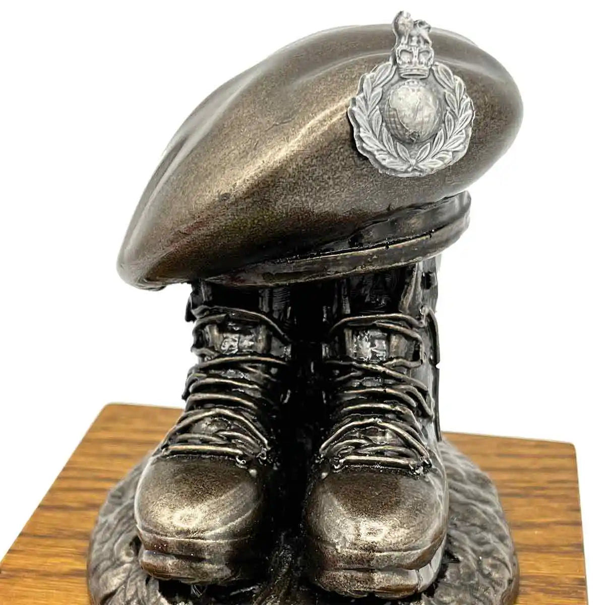 Beret and Boots Bronze Resin Statue on Oak Base - Updated Design - John Bull Clothing Pewter Badge from John Bull Clothing
