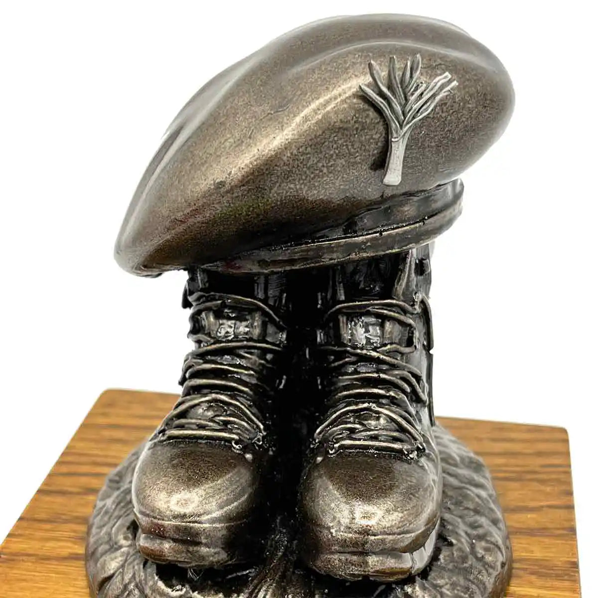 Beret and Boots Bronze Resin Statue on Oak Base - Updated Design - John Bull Clothing Pewter Badge from John Bull Clothing