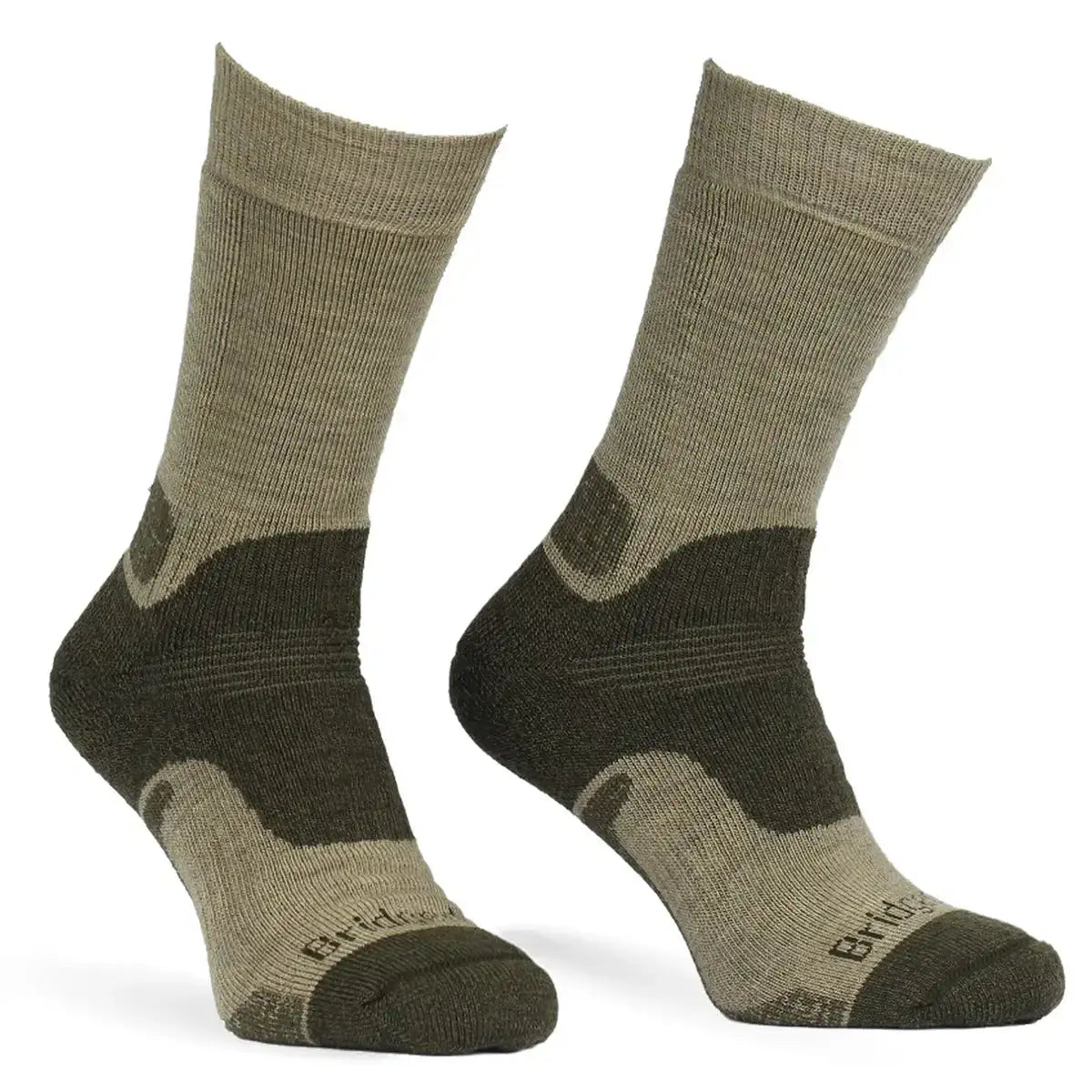 Pair of Bridgedale Military Merino Mid-Weight Field Socks in beige and black, designed for outdoor military and field sports use