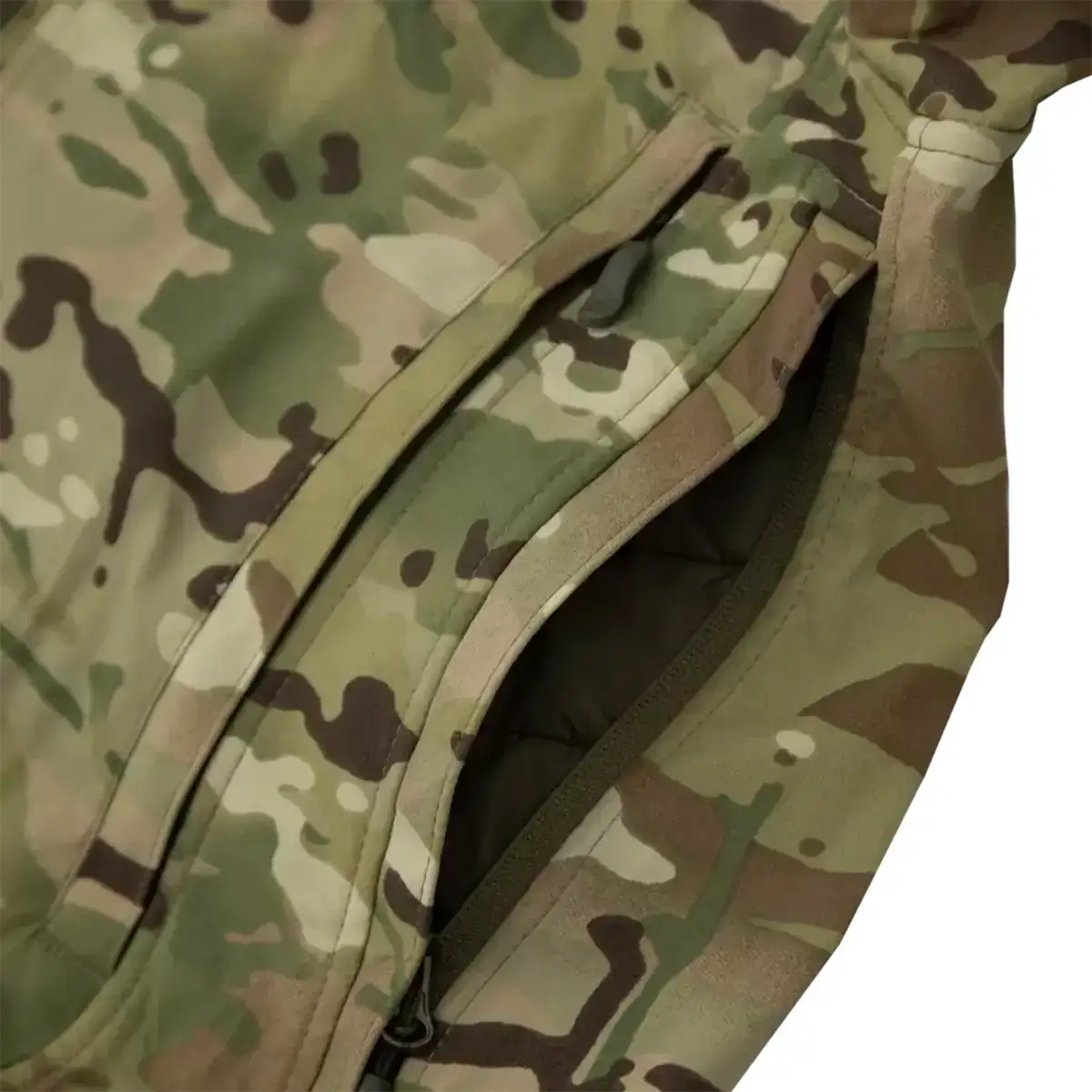 Carinthia Special Forces Softshell Jacket Multicam with camouflage pattern, multiple pockets, and durable fabric for tactical use from John Bull Clothing