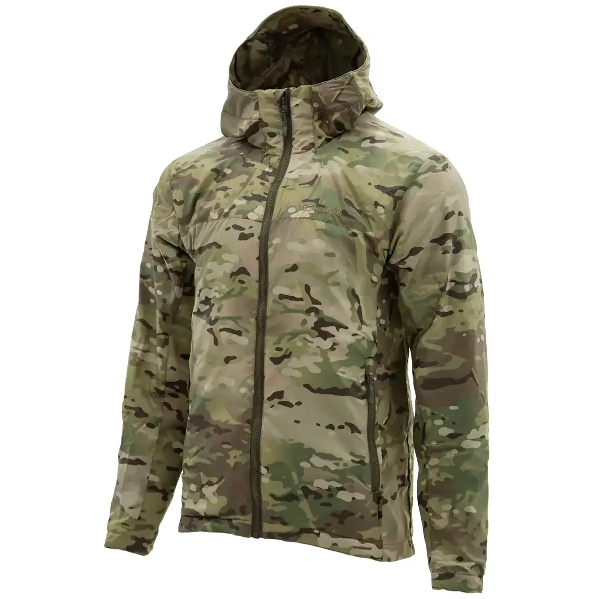 Close-up of Carinthia TLG 2.0 G-Loft Jacket in Multicam camouflage, showing detailed pattern and durable fabric for tactical operations