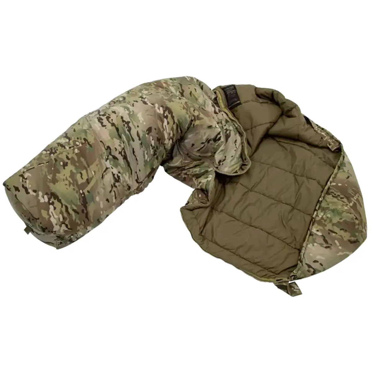 Camouflage sleeping bag with insulated interior for camping and hiking