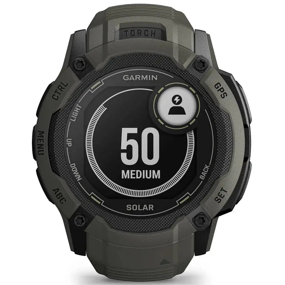 Garmin Instinct 2X Solar GPS Smartwatch displaying heart rate intensity level, designed for fitness tracking and outdoor endurance activities. from John Bull Clothing