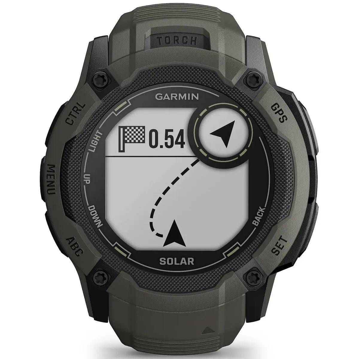 Garmin Instinct 2X Solar GPS Smartwatch with route navigation display, ideal for hikers and adventurers needing precise GPS tracking.