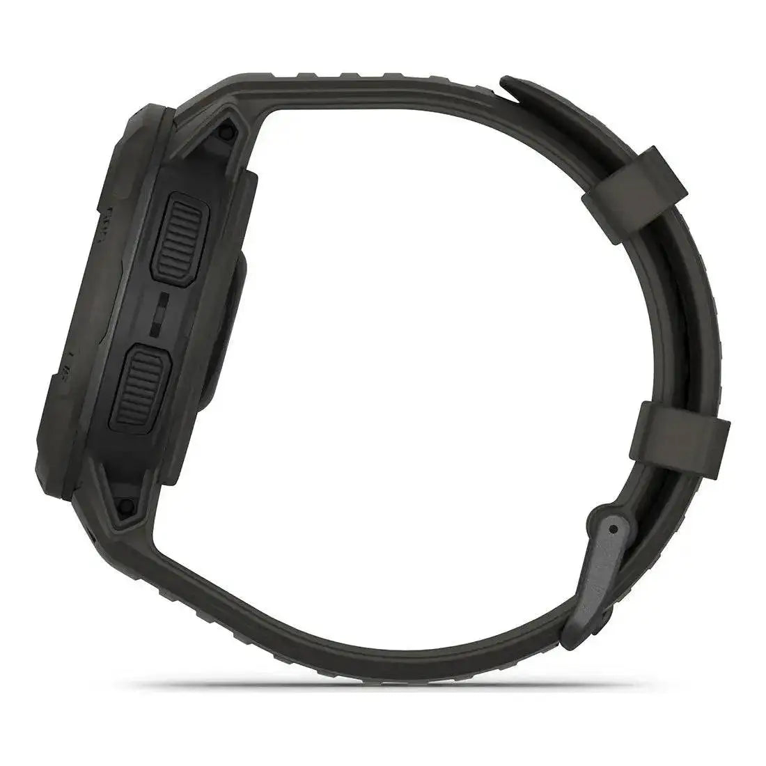 Side profile of Garmin Instinct Crossover Solar Smartwatch, highlighting its robust design and comfortable strap for all-day wear. from John Bull Clothing