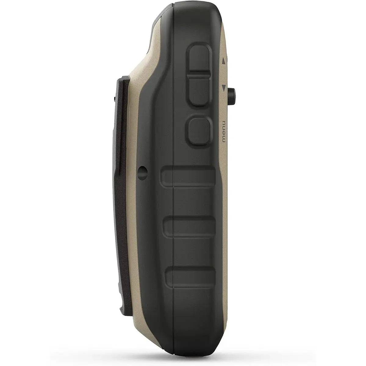 Side profile of the Garmin eTrex 32x GPS handheld device, showcasing its durable construction and ergonomic button placement for easy navigation.