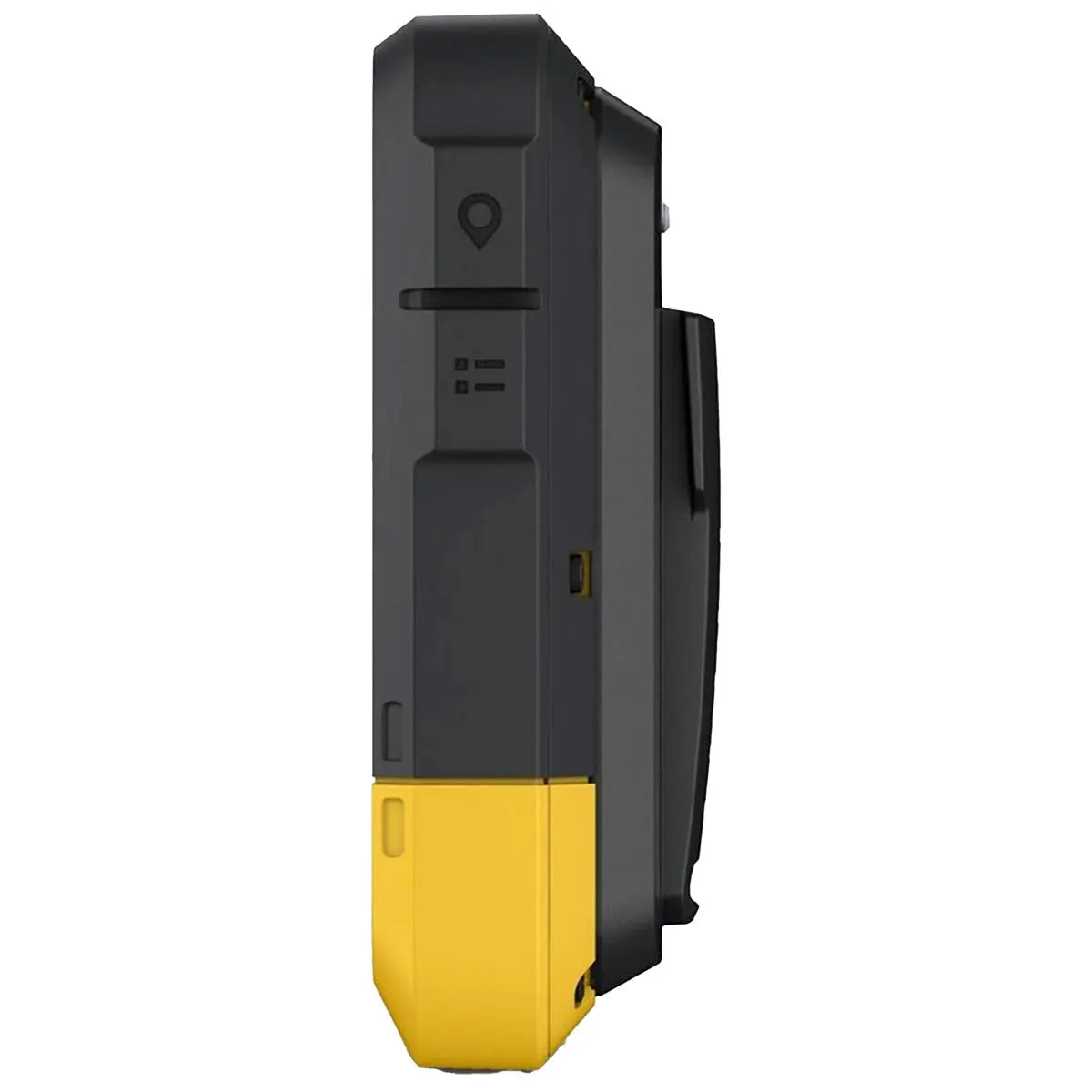 Side view of the Garmin eTrex SE Handheld GPS Device, showcasing its rugged black and yellow casing with functional side buttons.