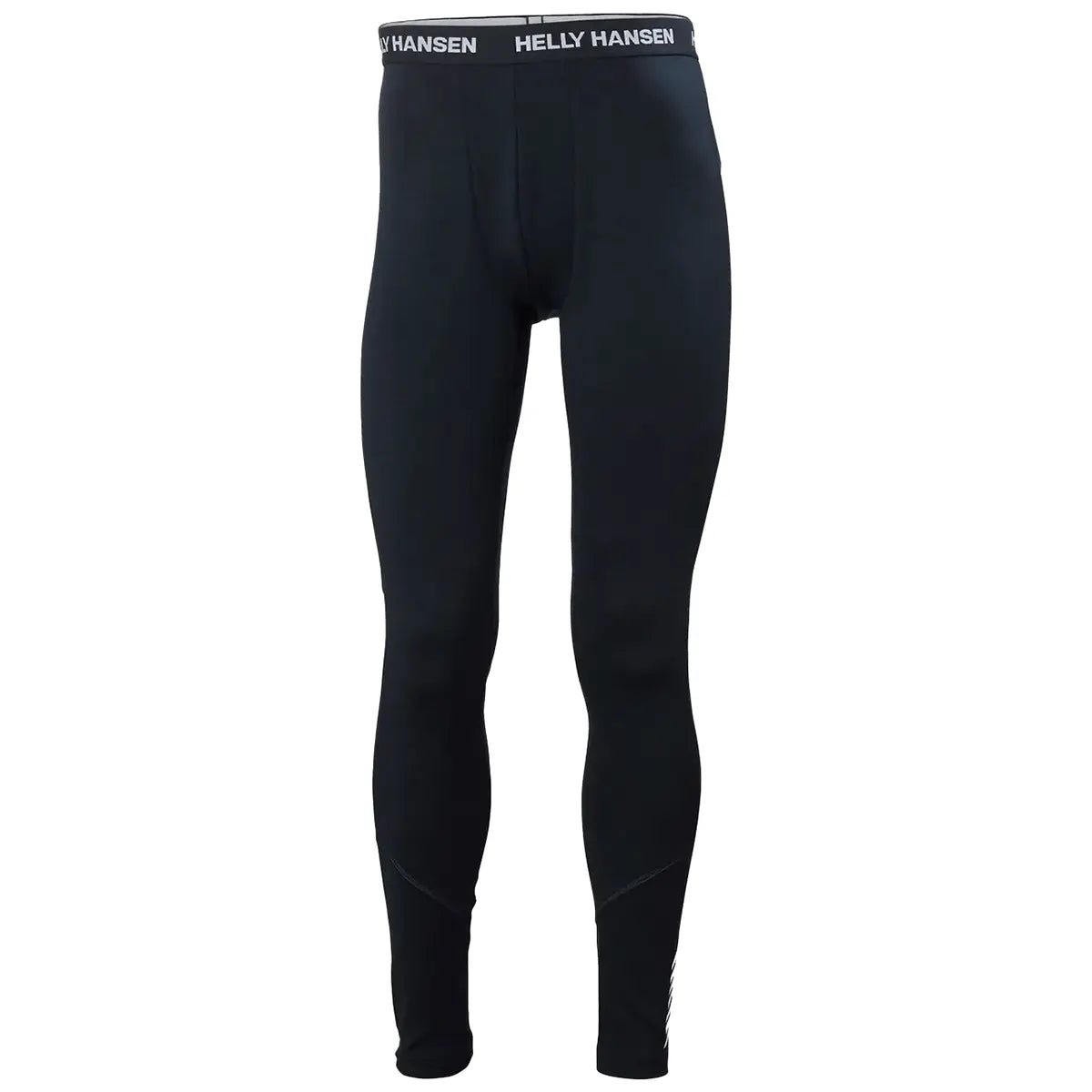 Helly Hansen men's black midweight base layer trousers made of stretchy, moisture-wicking fabric with Helly Hansen branded waistband, ideal for outdoor activities - SKU: JB1631-NY-S