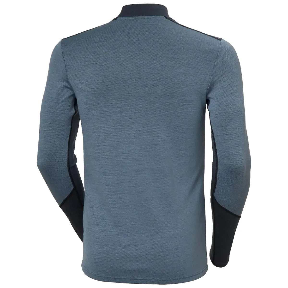 Rear product view of Helly Hansen Lifa Midweight Logo Merino Base Layer showing seamless back design and dual-tone sleeve accents.