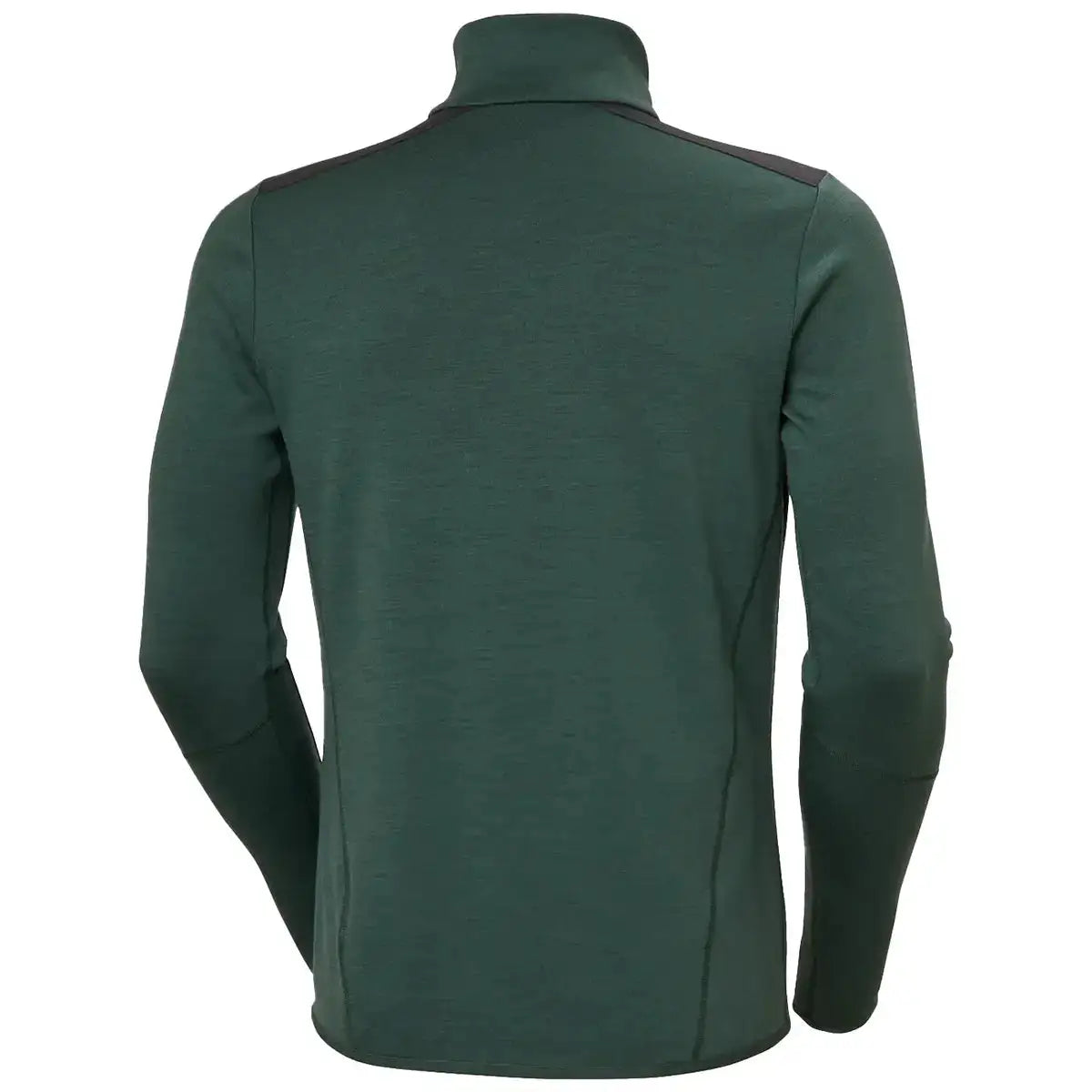 Rear flat view of Helly Hansen Lifa Merino Wool Mid Layer 1/2 Zip in green, emphasizing streamlined back panel and shoulder detailing. from John Bull Clothing