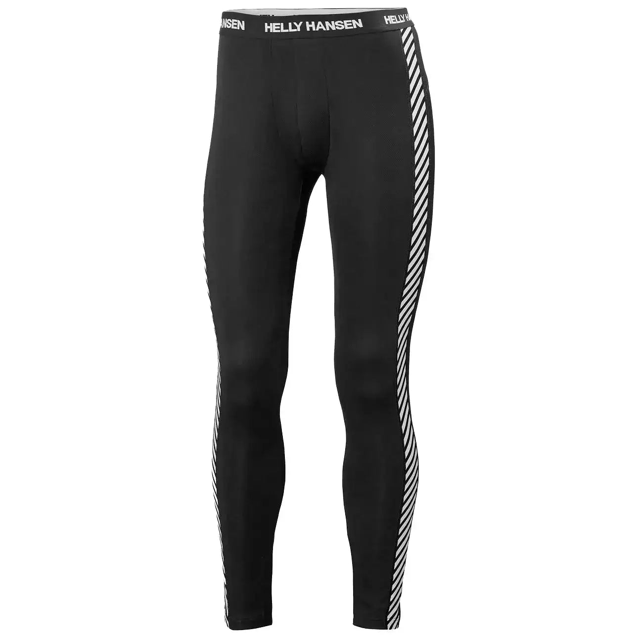 Black Helly Hansen men's Lifa lightweight base layer trousers with striped side panels, elastic waistband, designed for activewear and cold weather insulation - SKU: JB0990-S from John Bull Clothing