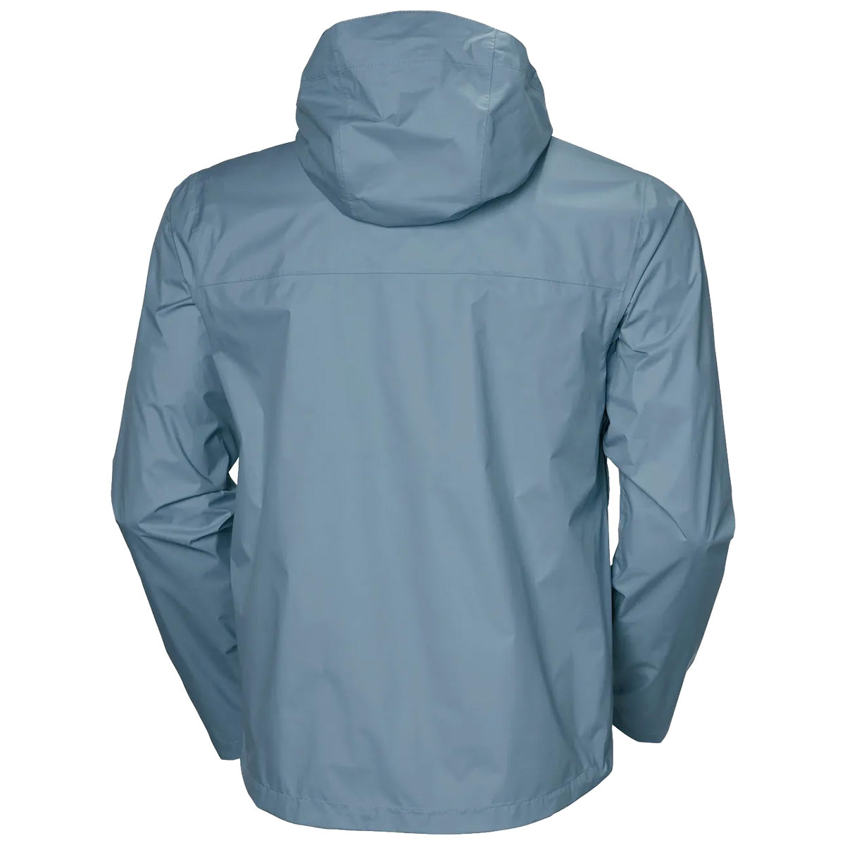 Back view of Helly Hansen Mens Loke 2.0 Waterproof Jacket in light blue, showcasing the hood and streamlined waterproof construction.