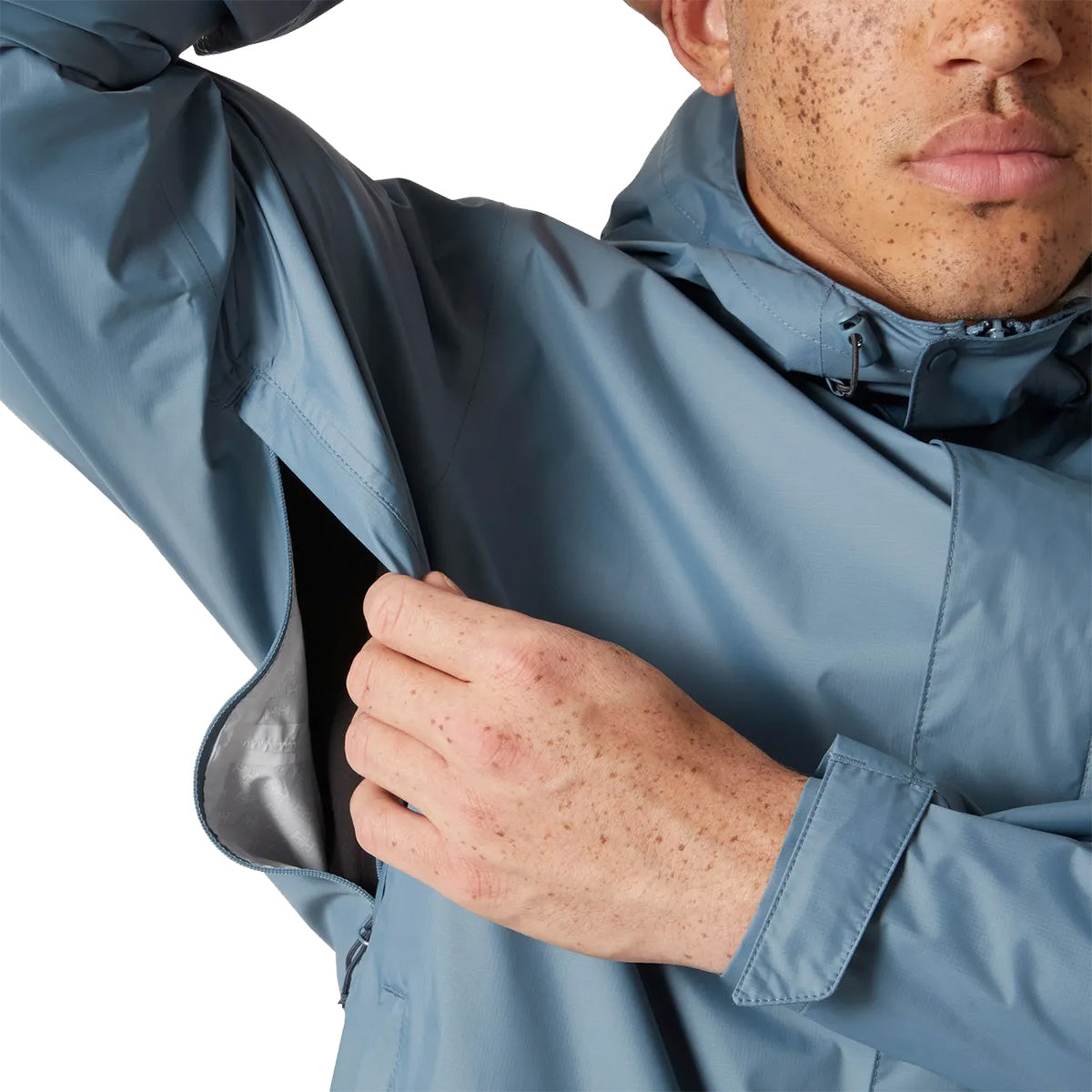 Helly Hansen Mens Loke 2.0 Waterproof Jacket underarm ventilation zip shown open, enhancing breathability for active use.