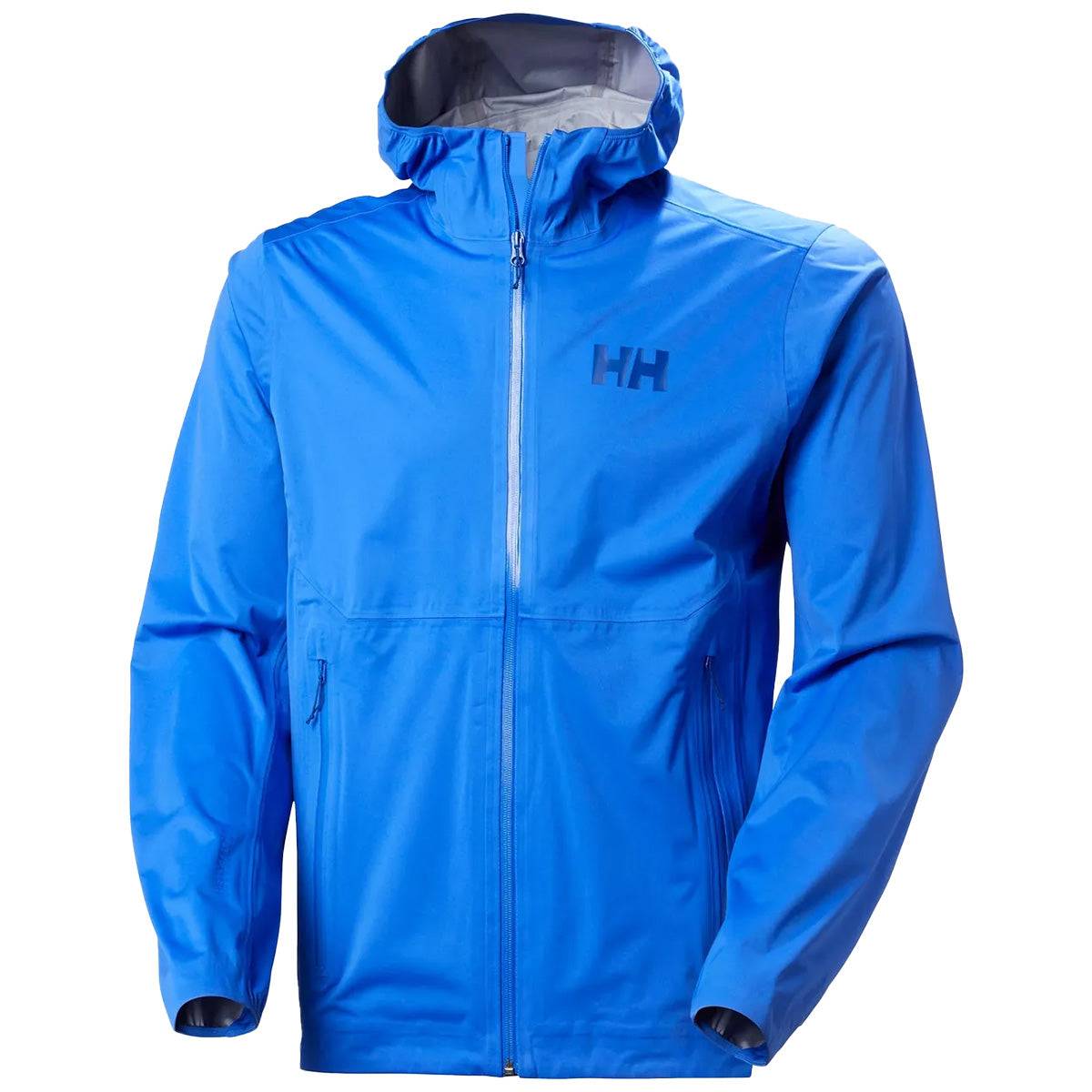 Helly Hansen Mens Momentum 3 Layer Stretch Waterproof Jacket in vibrant blue, designed with a hood and zippered pockets for functional outerwear.