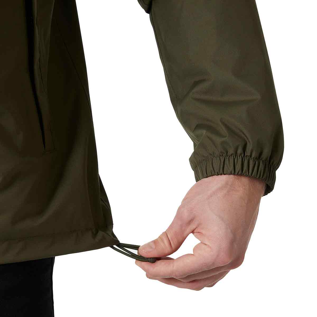 Close-up of the adjustable hem drawcord on the Helly Hansen Men's Vancouver Fleece Lined Jacket, ensuring a customizable and snug fit.