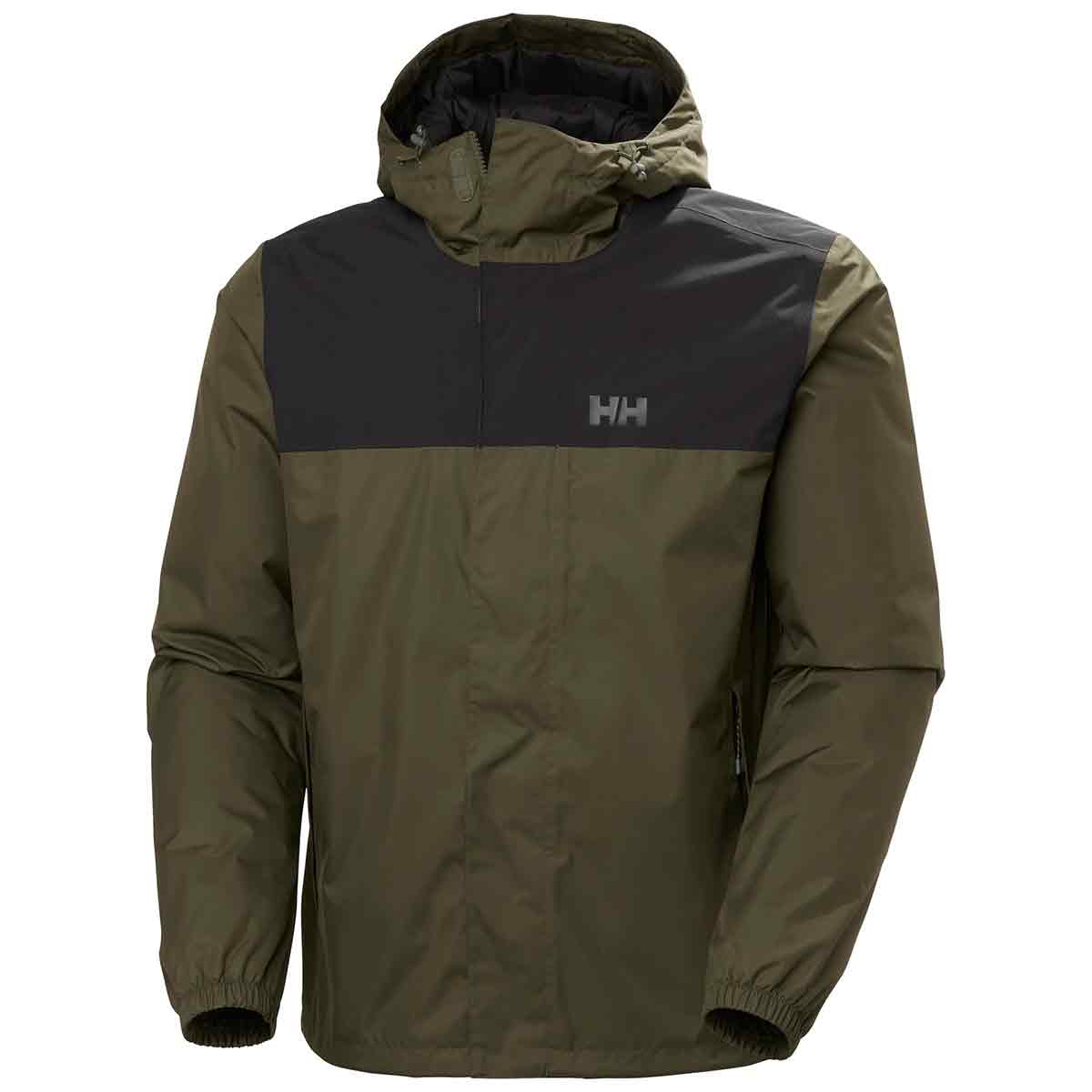 Helly Hansen Men's Vancouver Fleece Lined Jacket in olive green with black panel, designed for warmth and lightweight functionality.