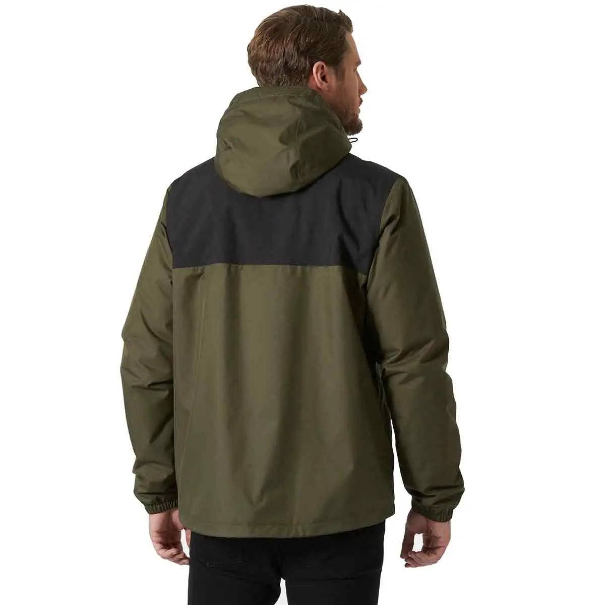 Back view of the Helly Hansen Men's Vancouver Fleece Lined Jacket in olive green, showing its durable, weather-resistant construction.