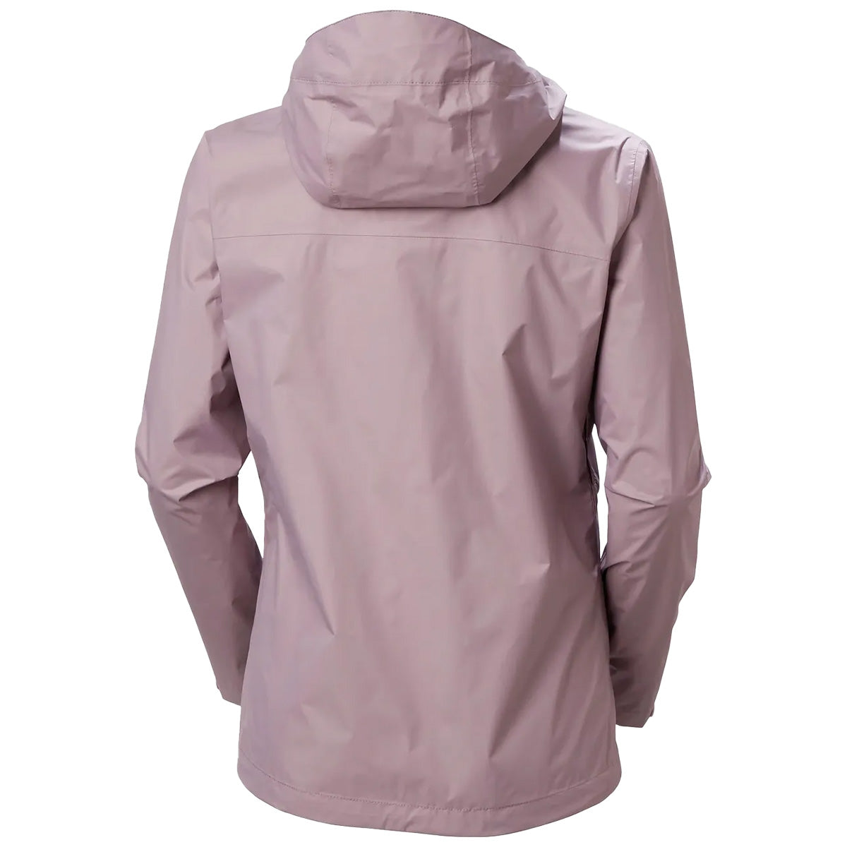 Back view of the Helly Hansen Womans Loke 2.0 Waterproof Jacket in light purple, showcasing hood and seam detailing.