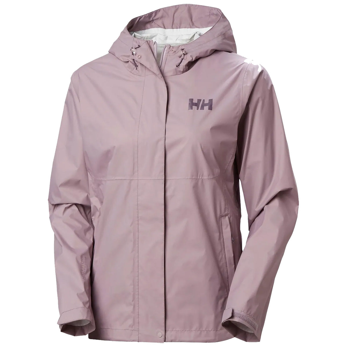 Light purple Helly Hansen Womans Loke 2.0 Waterproof Jacket with adjustable hood and minimalist design for stylish rainwear.