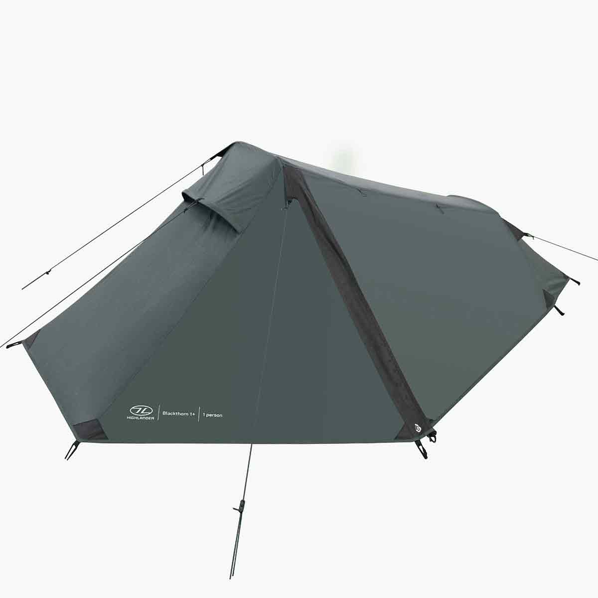 Highlander Blackthorn 1 person lightweight tent, green, side profile.