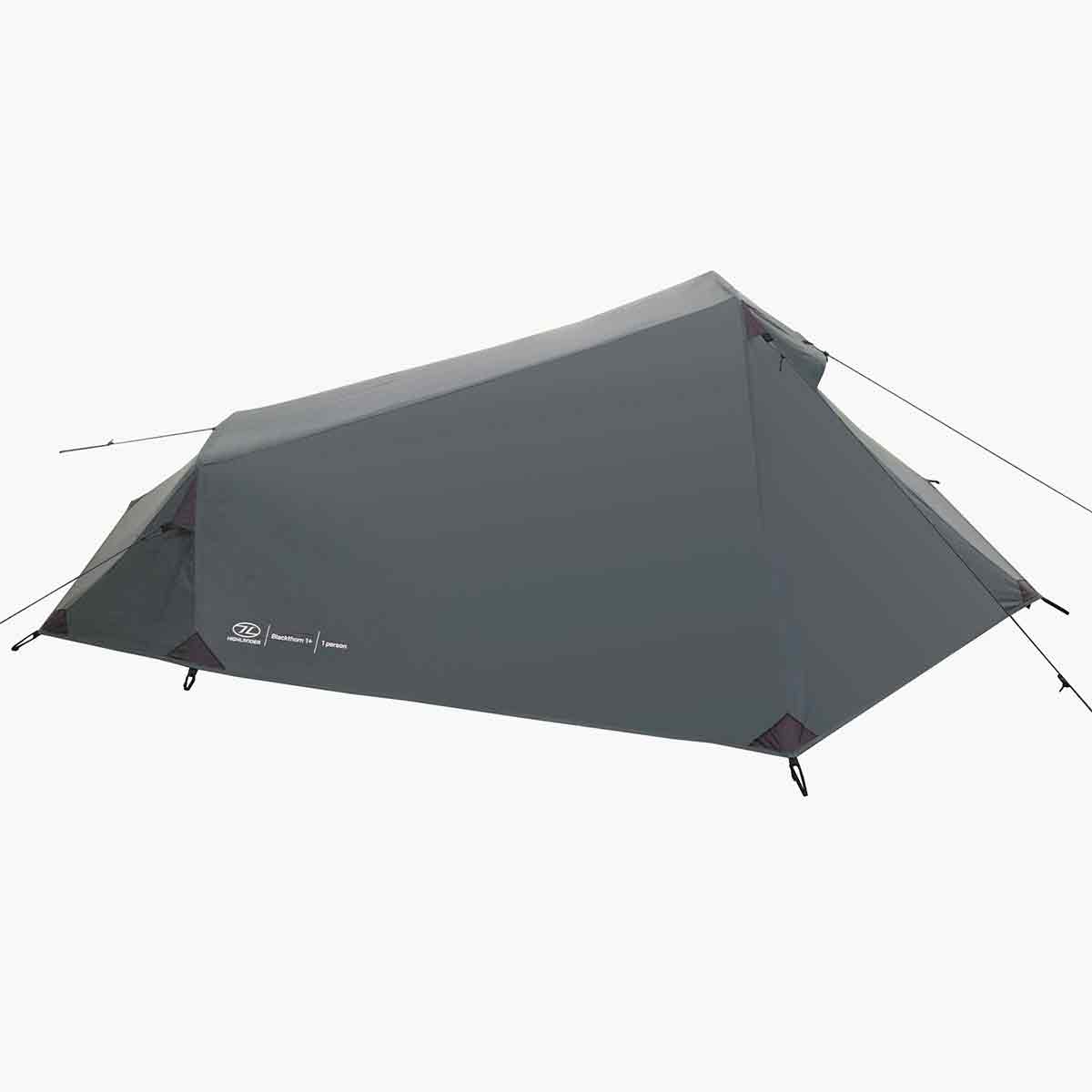 Highlander Blackthorn 1 person lightweight tent, green, side view.
