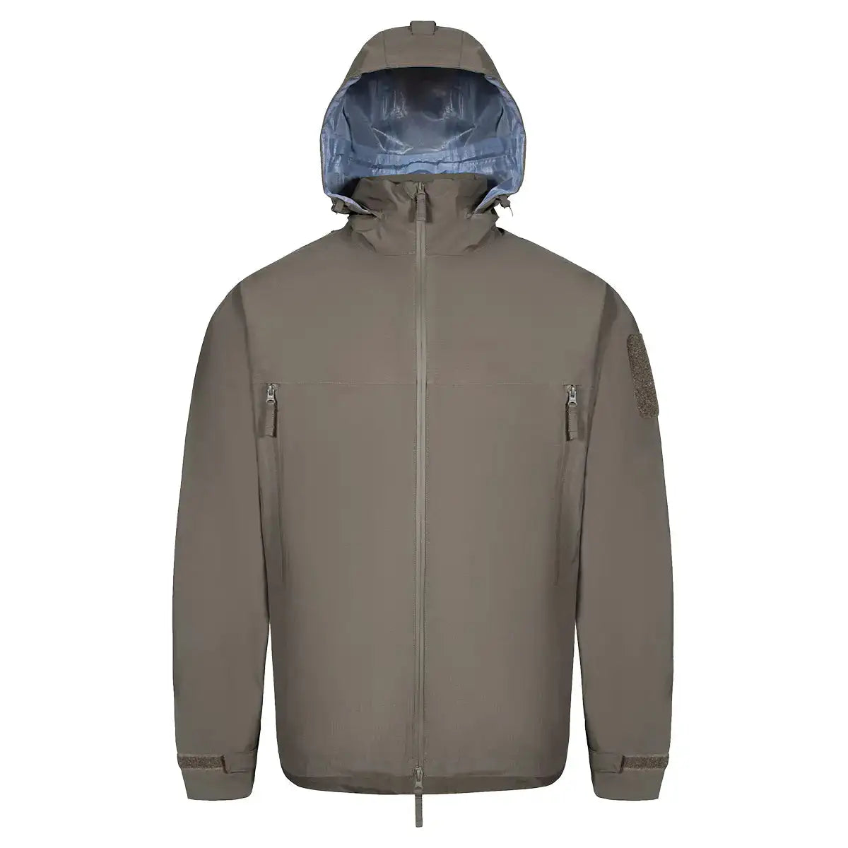 Highlander Cyclone Pro Waterproof Jacket in khaki with hood and front zip, ideal for outdoor protection and wind resistance. Ranger Green from John Bull Clothing