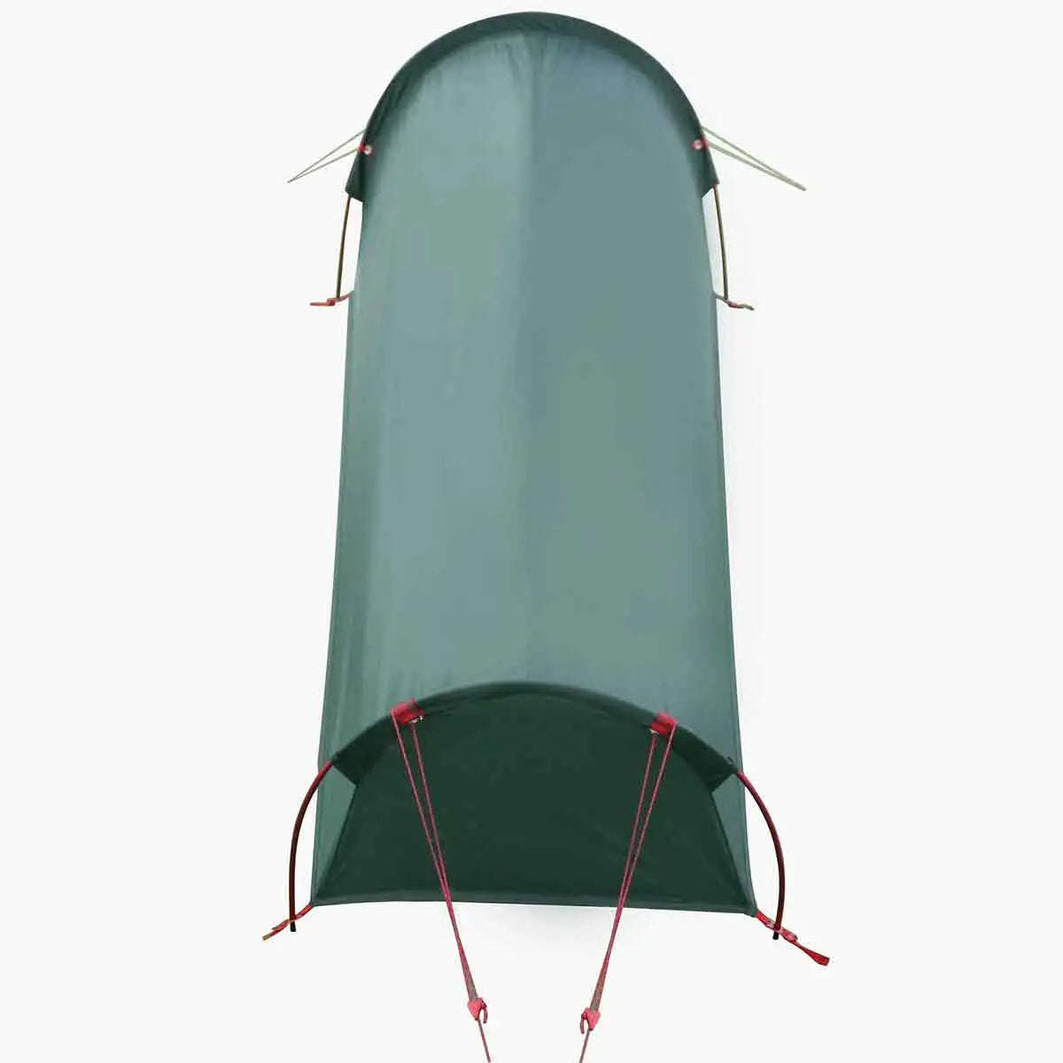 Rear view of Highlander Falcon Bivvy Tent Pine Green with ventilation flap and secure guy line attachments. from John Bull Clothing