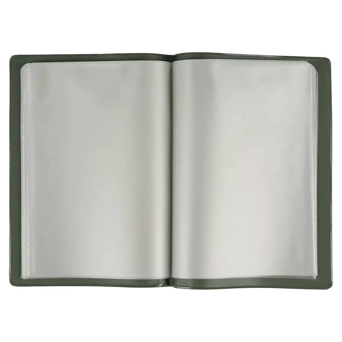 Open Highlander Forces A6 Documents Folder displaying clear plastic sleeves for secure document storage. Perfect for office and field use.