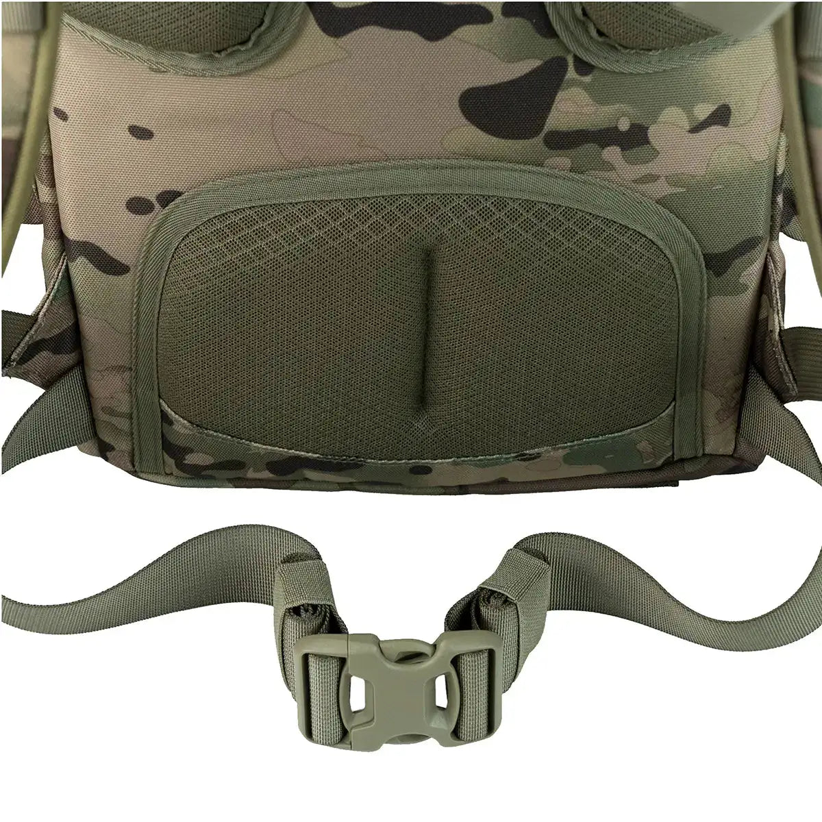 Close-up of padded waist belt and lumbar support on camo Highlander Forces Elite 44 Litre Backpack, designed for ergonomic load carrying. from John Bull Clothing