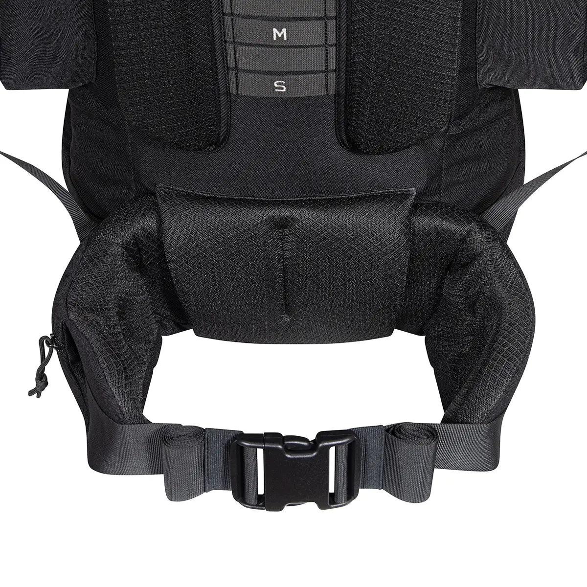 Padded hip belt of Highlander Forces Elite 66 Litre Rucksack in black, designed for weight distribution and long-distance carrying support.