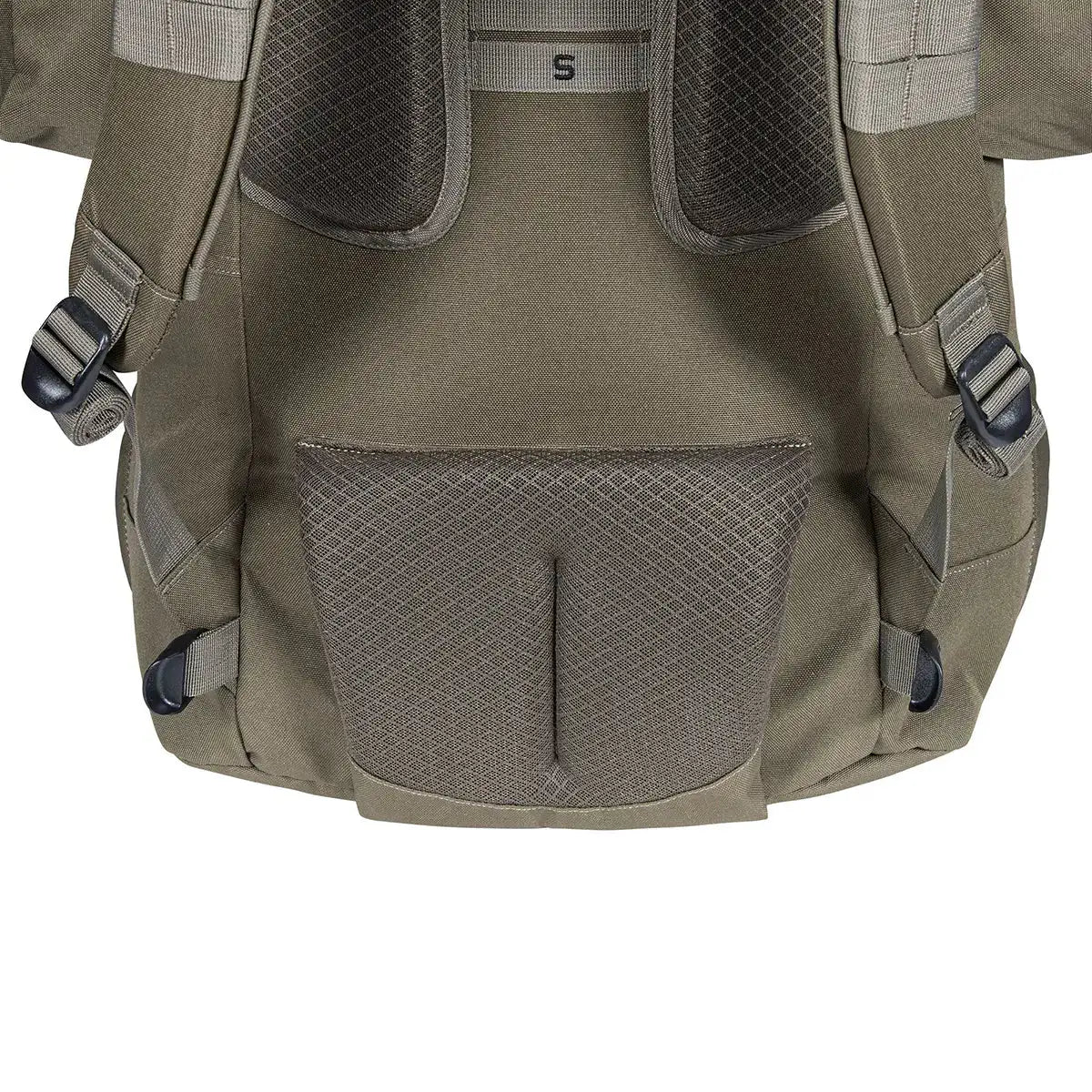 Lower back padding and mesh ventilation panel of Highlander Forces Elite 88L Pack, designed for comfort during long hikes. from John Bull Clothing