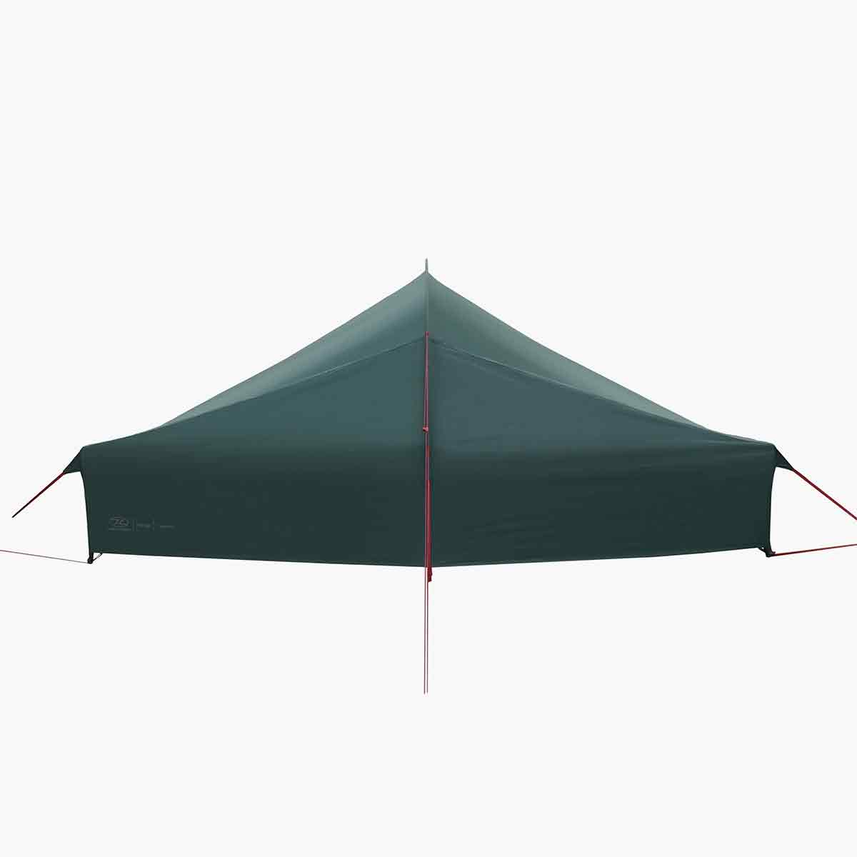 Side profile of Highlander Refuge 1 Person Hooped Tent - Pine Green, featuring low-profile structure ideal for solo hiking and camping in harsh weather.
