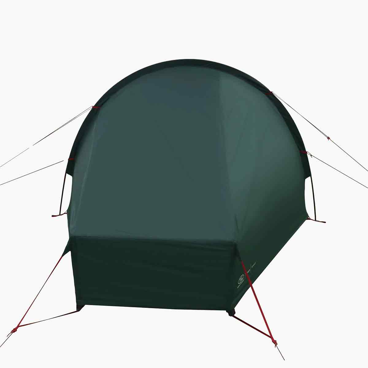 Back view of Highlander Refuge 1 Person Hooped Tent - Pine Green, emphasizing compact design and reinforced seams for long-term outdoor use.
