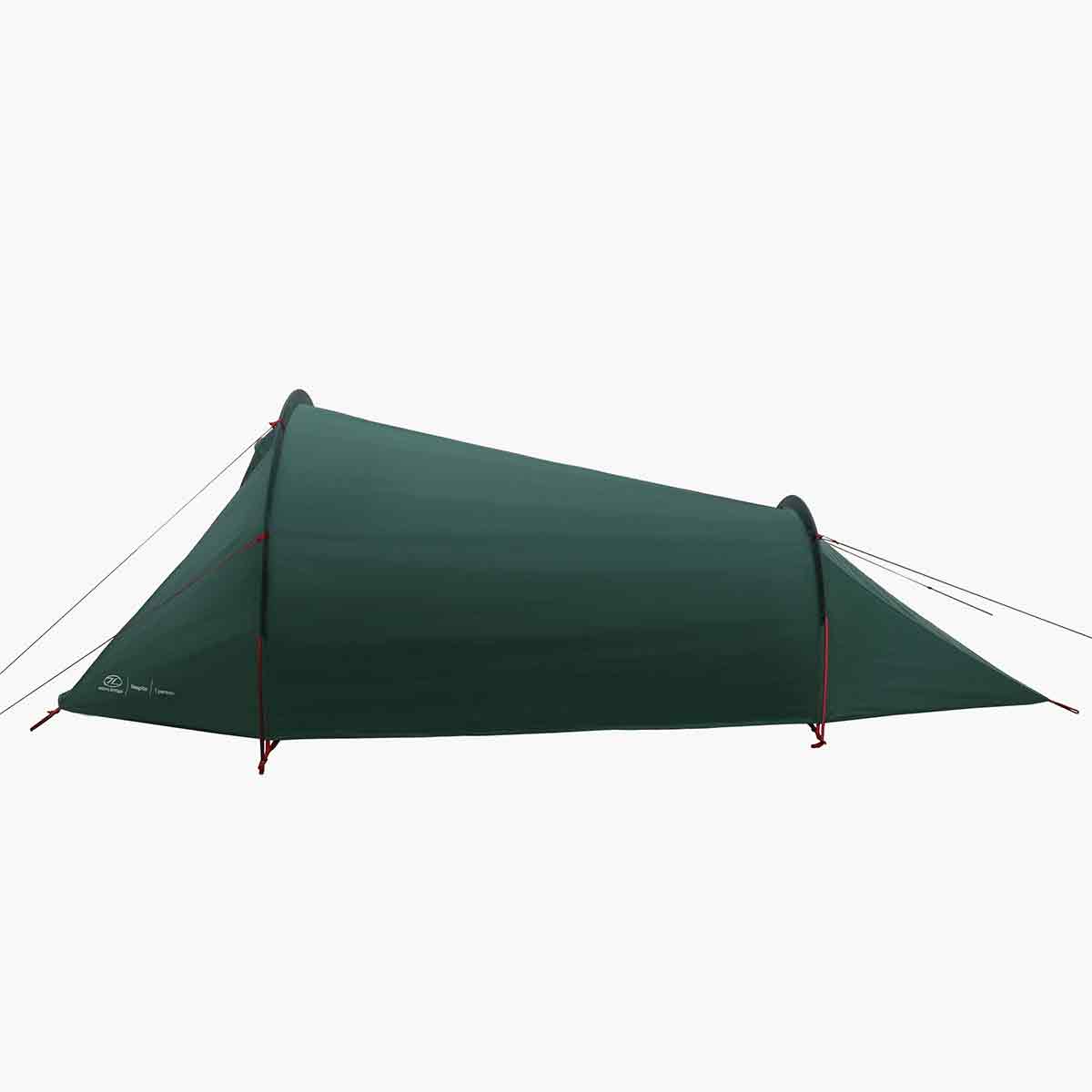 Side profile of Highlander Respite 1 Person Tunnel Tent highlighting its streamlined shape for wind resistance and portability.