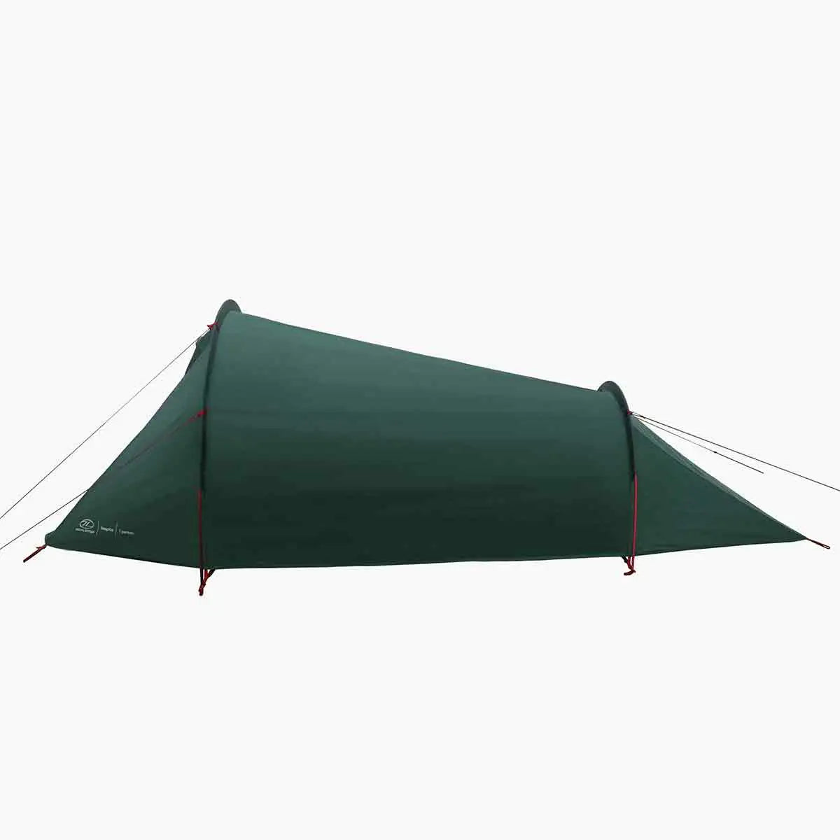 Side profile of Highlander Respite 1 Person Tunnel Tent highlighting its streamlined shape for wind resistance and portability. from John Bull Clothing