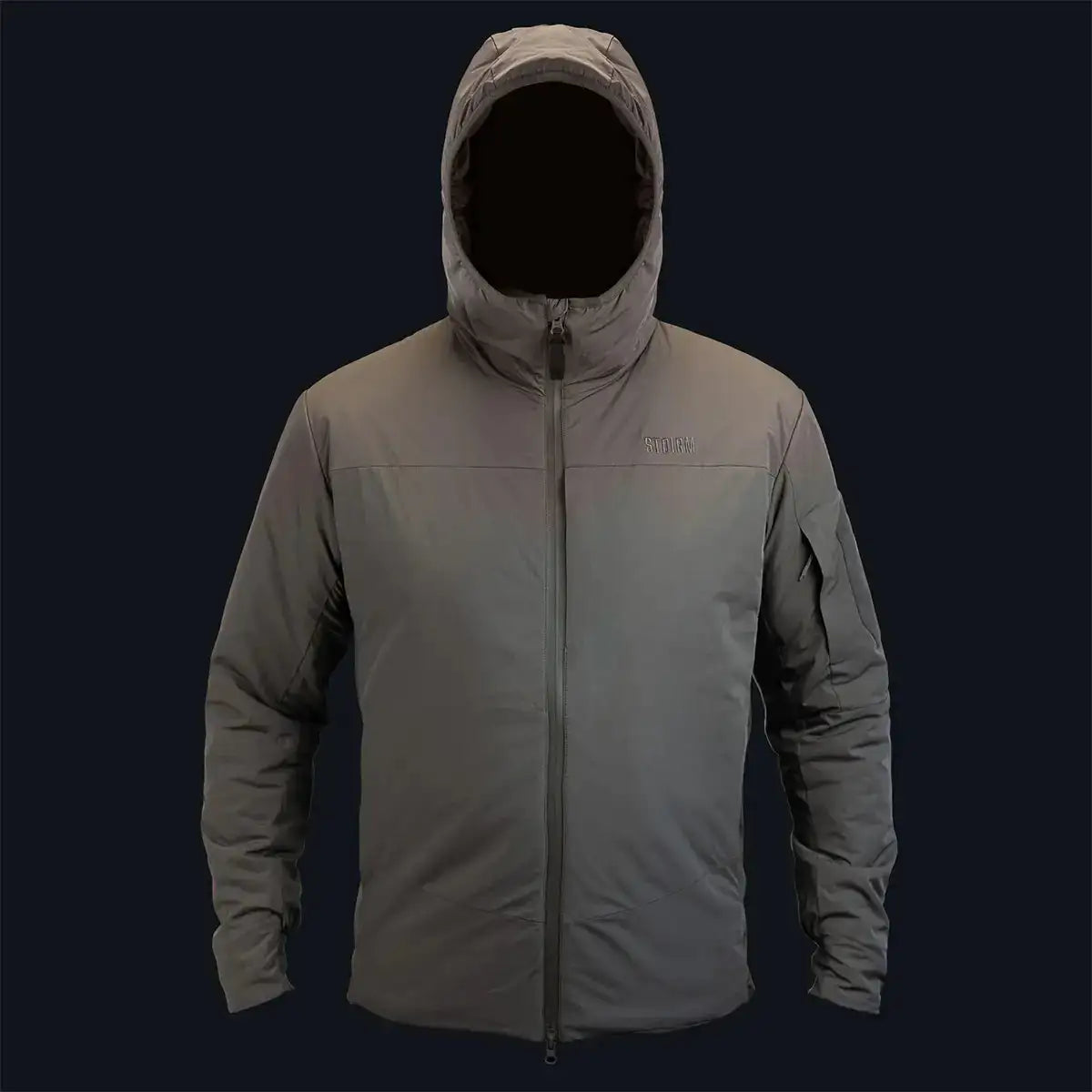 Highlander Stoirm Primaloft Thermal Jacket in Multicam front view with hood, designed for extreme weather performance and tactical use. Ranger Green from John Bull Clothing