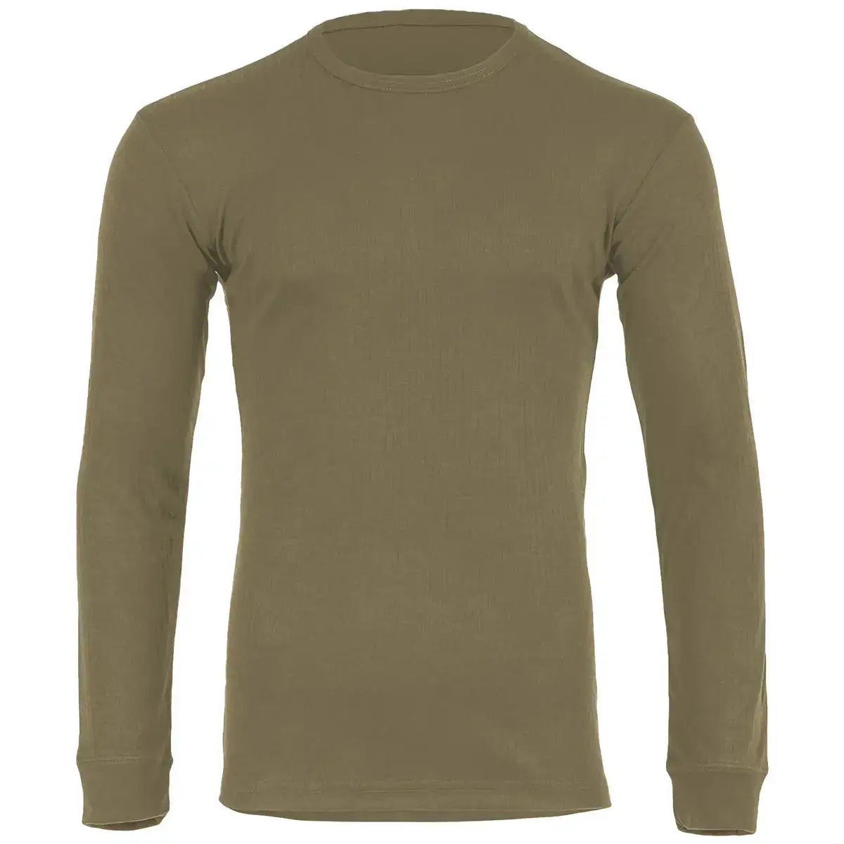 Highlander Mens Thermal Base Layer Long Sleeve T-Shirt in olive green, designed for warmth and comfort in outdoor environments. Ranger Green from John Bull Clothing