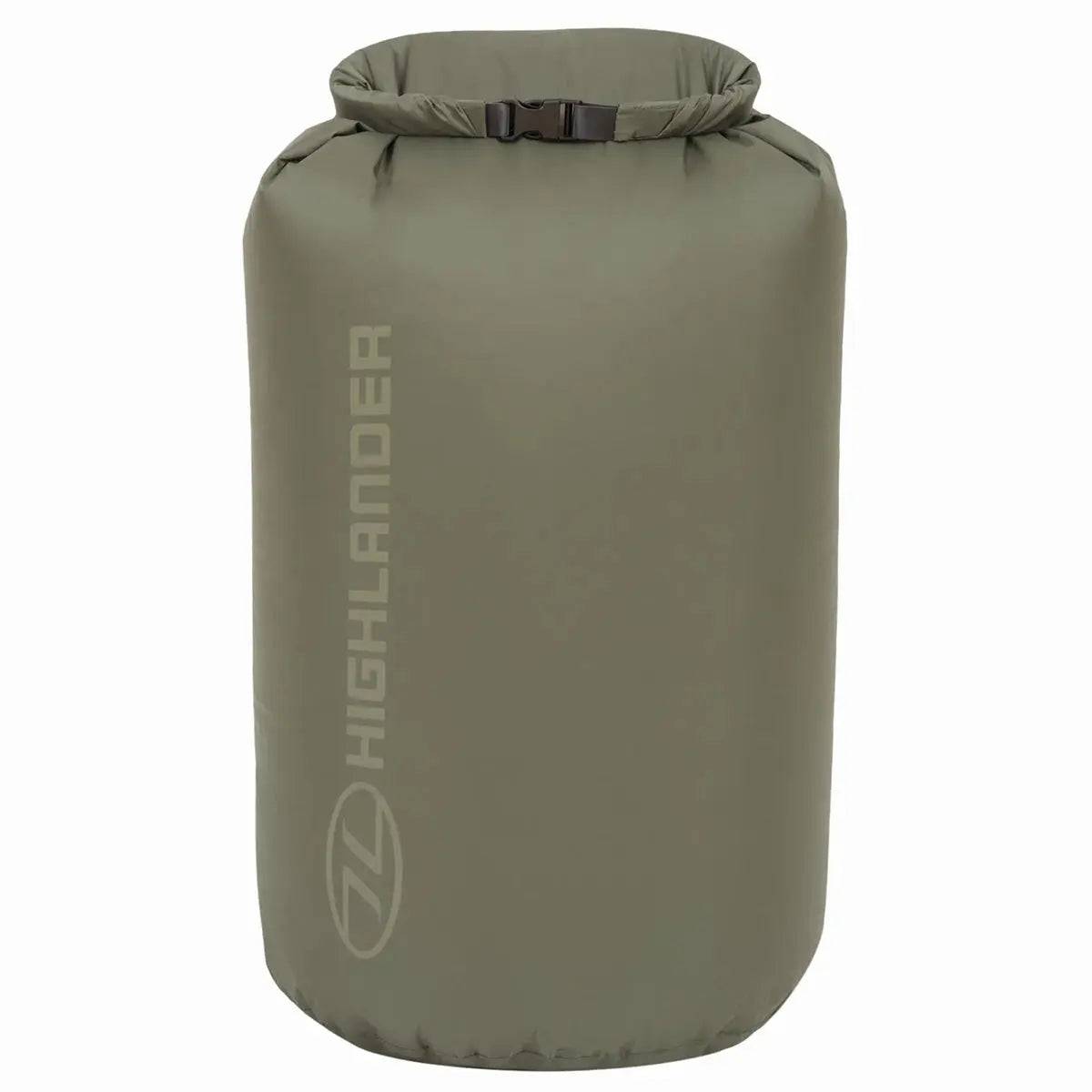 Olive green Highlander X-Lite 40 Litre Daysack Dry Bag featuring durable nylon material and secure buckle seal for dry gear protection.